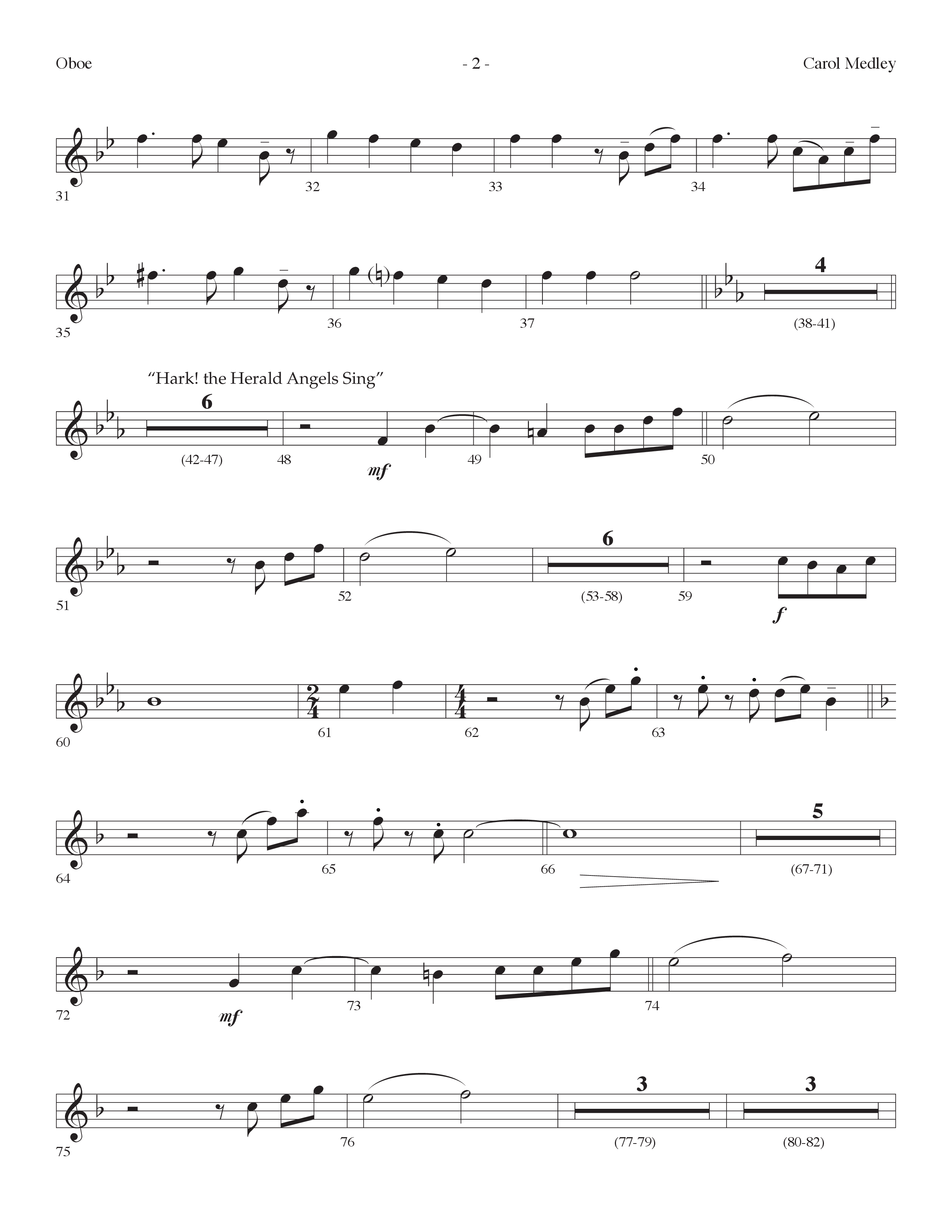 Carol Medley (Choral Anthem SATB) Oboe (Lifeway Choral / Arr. Dennis Allen)