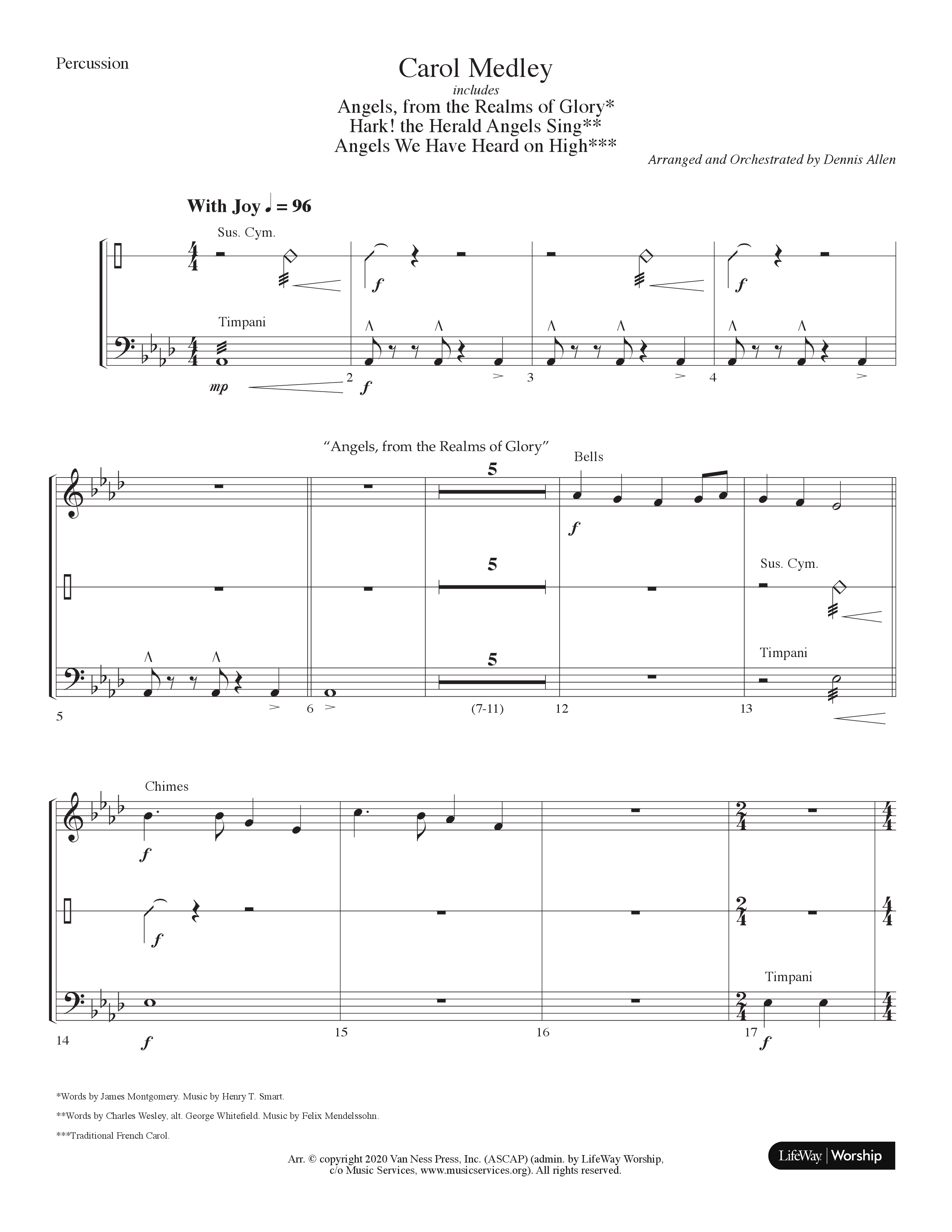 Carol Medley (Choral Anthem SATB) Percussion (Lifeway Choral / Arr. Dennis Allen)