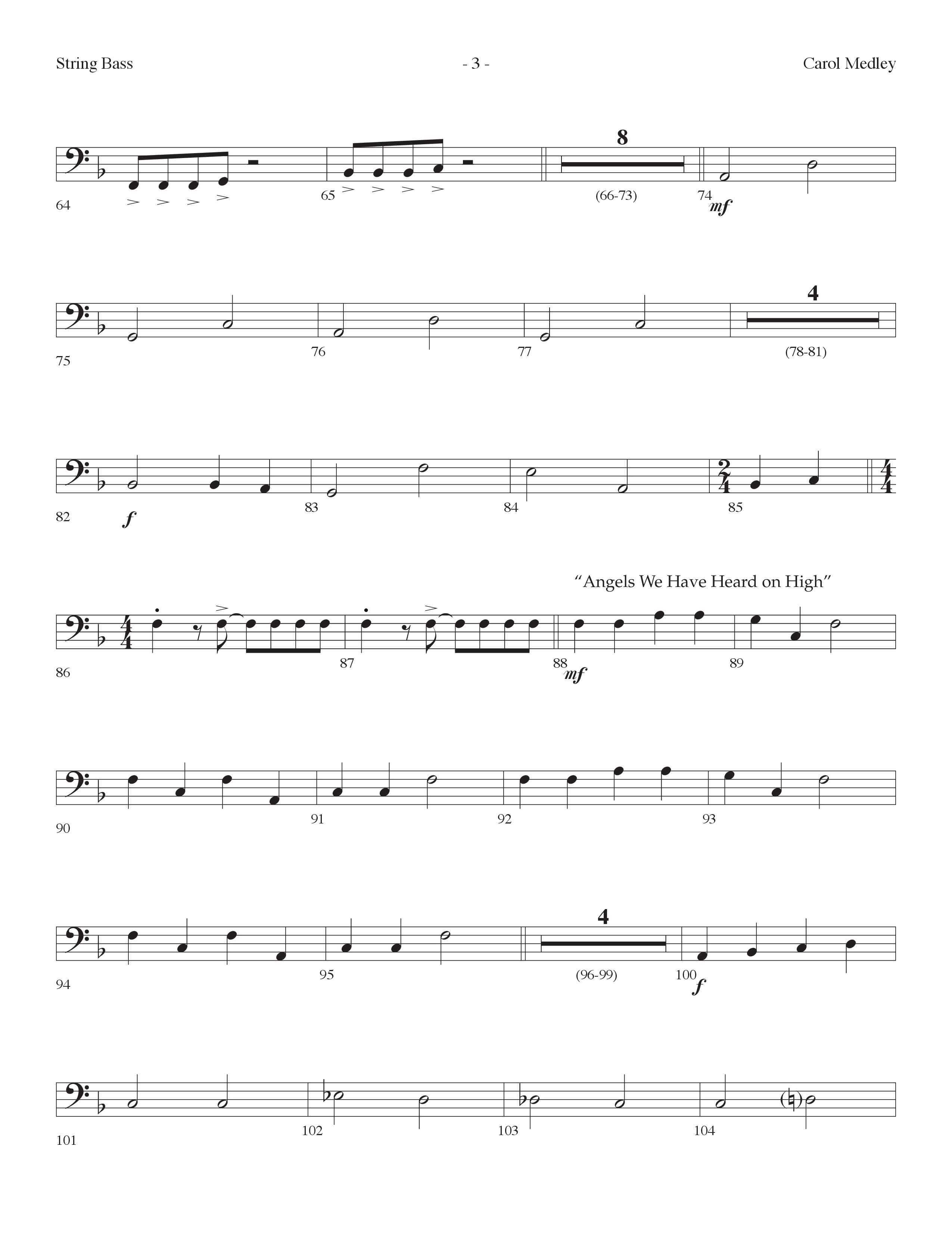 Carol Medley (Choral Anthem SATB) String Bass (Lifeway Choral / Arr. Dennis Allen)
