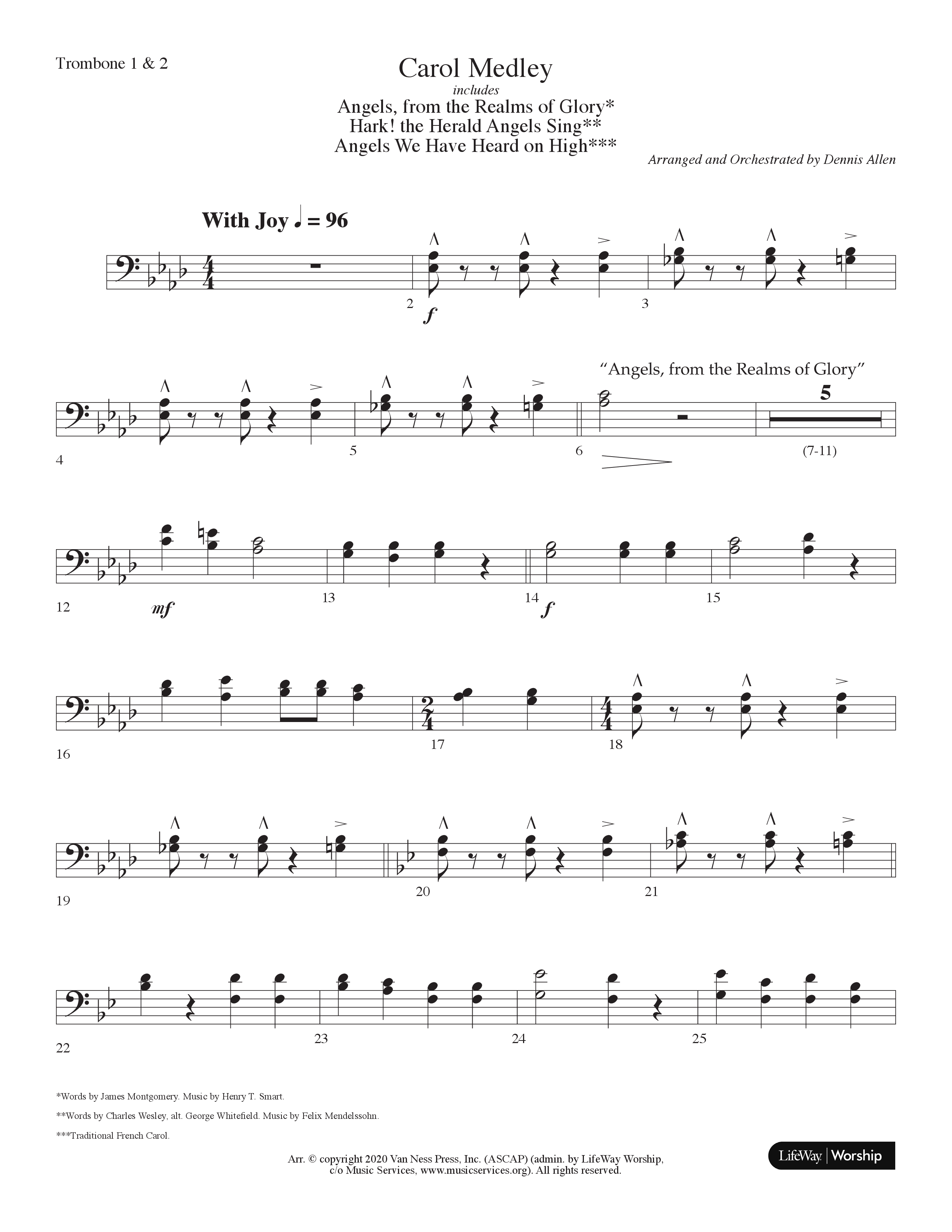 Carol Medley (Choral Anthem SATB) Trombone 1/2 (Lifeway Choral / Arr. Dennis Allen)