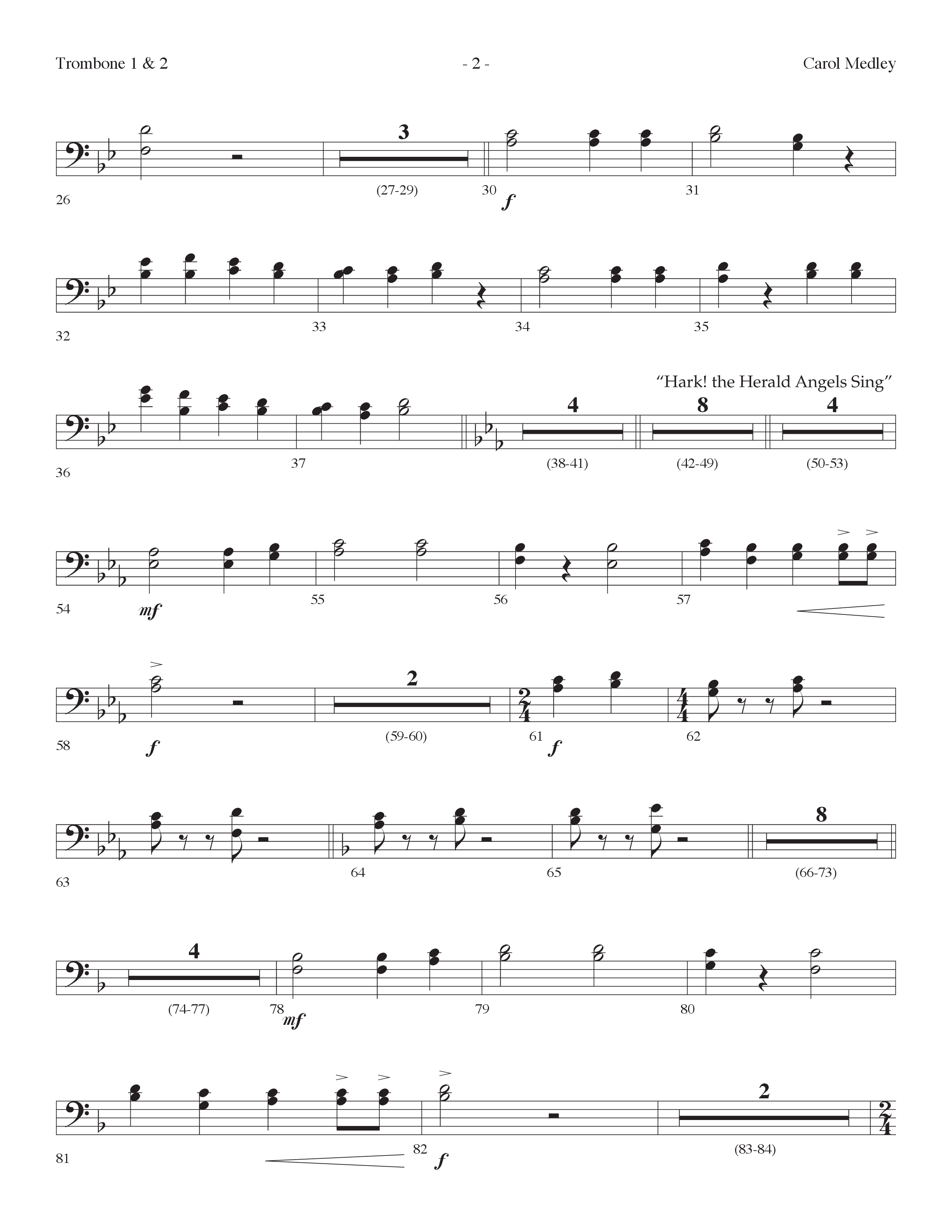 Carol Medley (Choral Anthem SATB) Trombone 1/2 (Lifeway Choral / Arr. Dennis Allen)