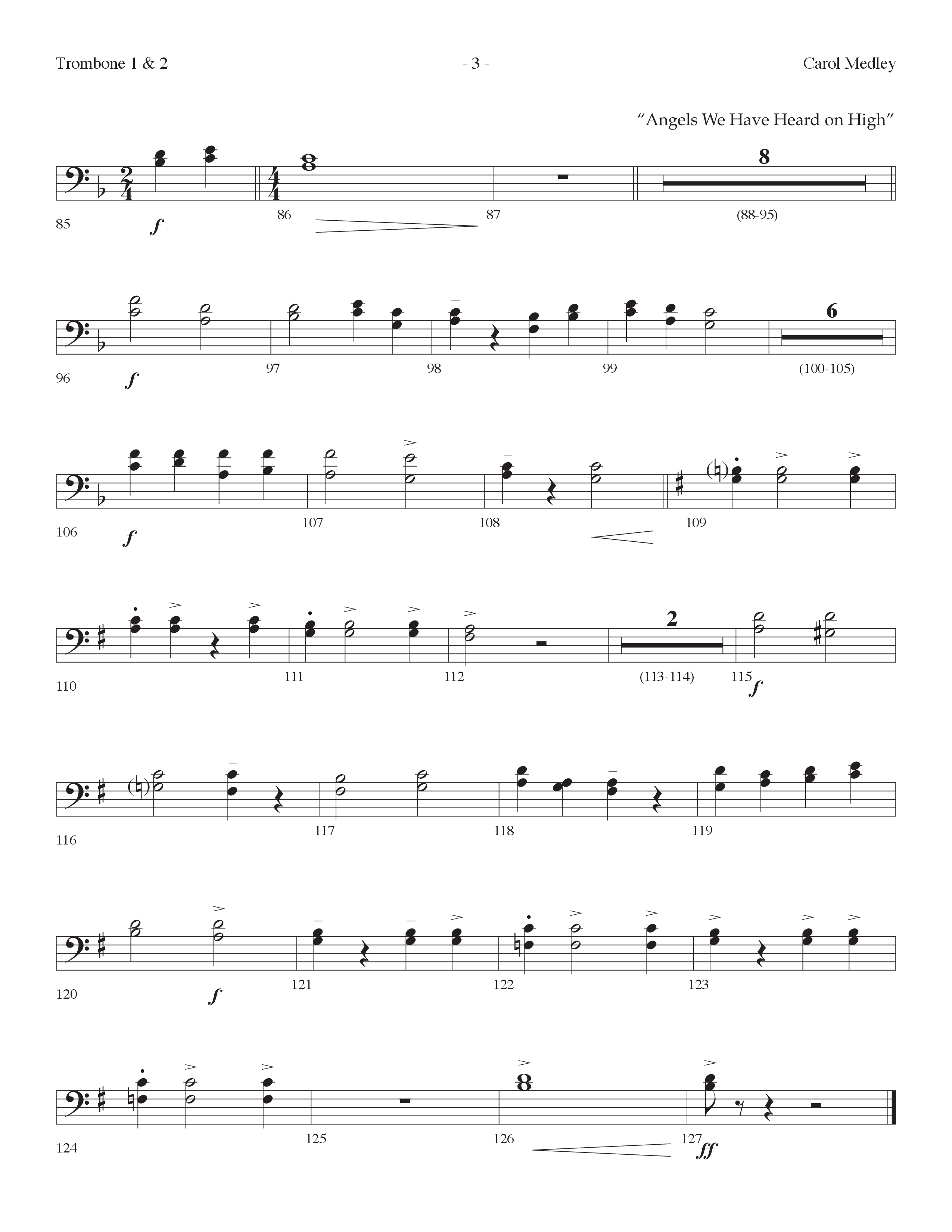 Carol Medley (Choral Anthem SATB) Trombone 1/2 (Lifeway Choral / Arr. Dennis Allen)