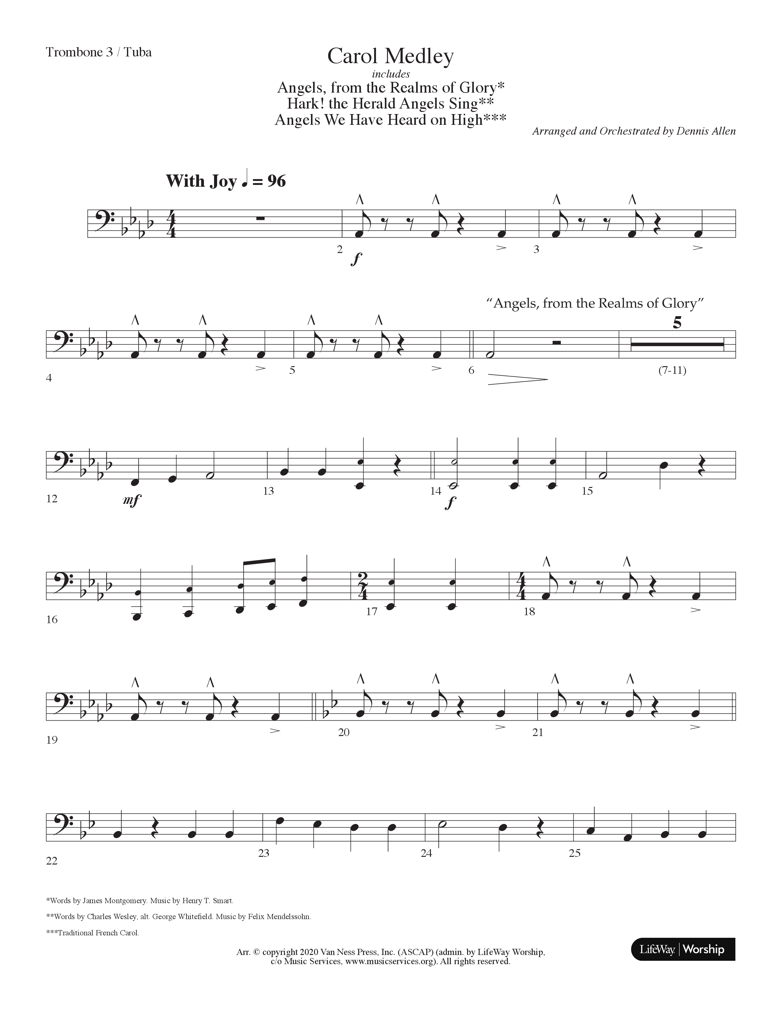 Carol Medley (Choral Anthem SATB) Trombone 3/Tuba (Lifeway Choral / Arr. Dennis Allen)