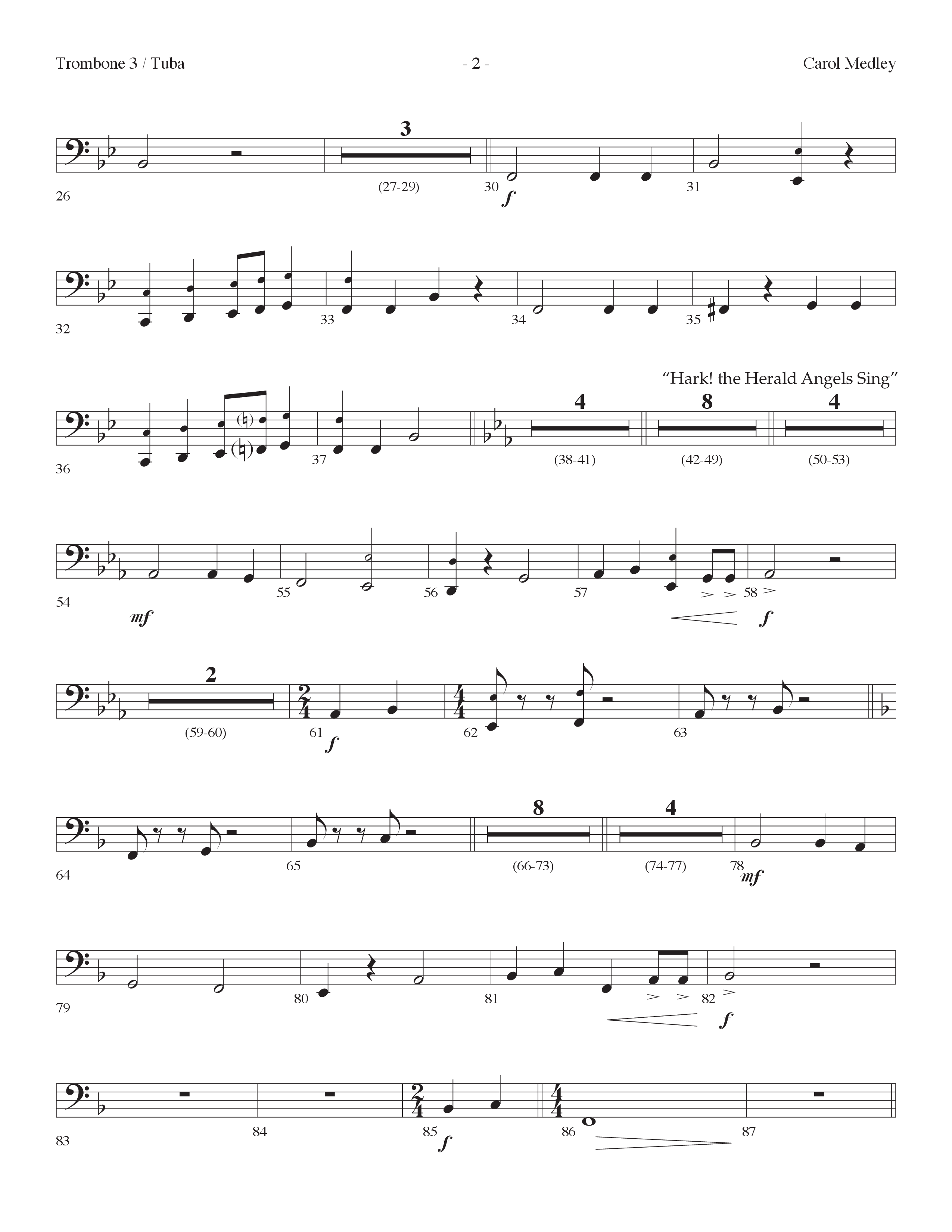 Carol Medley (Choral Anthem SATB) Trombone 3/Tuba (Lifeway Choral / Arr. Dennis Allen)