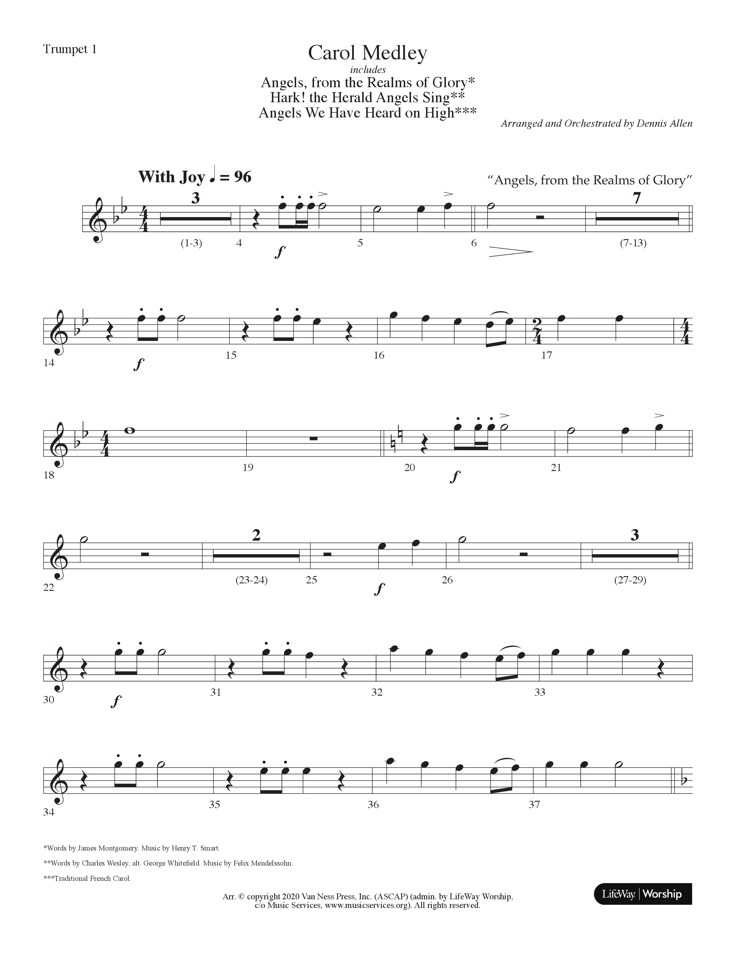 Carol Medley (Choral Anthem SATB) Trumpet 1 (Lifeway Choral / Arr. Dennis Allen)