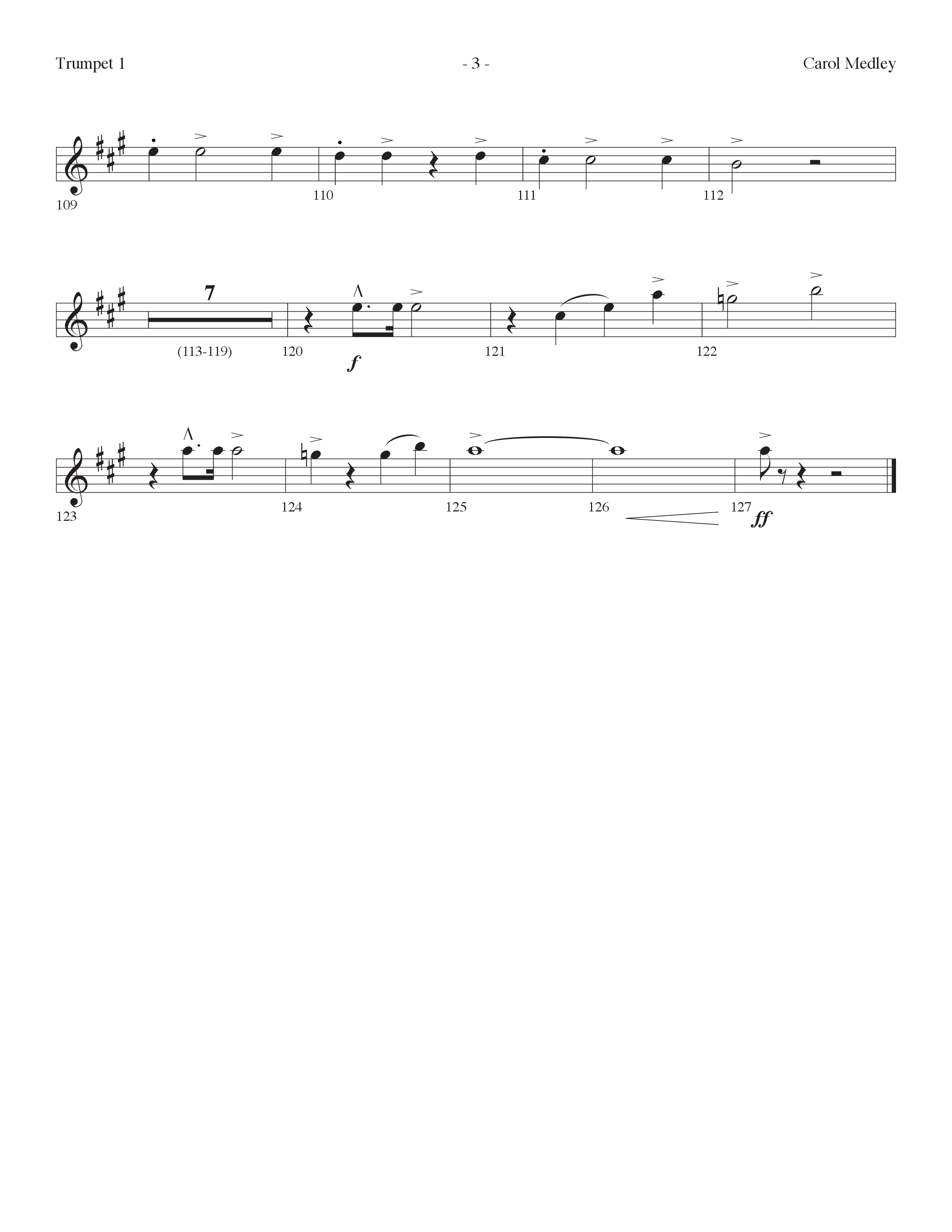 Carol Medley (Choral Anthem SATB) Trumpet 1 (Lifeway Choral / Arr. Dennis Allen)