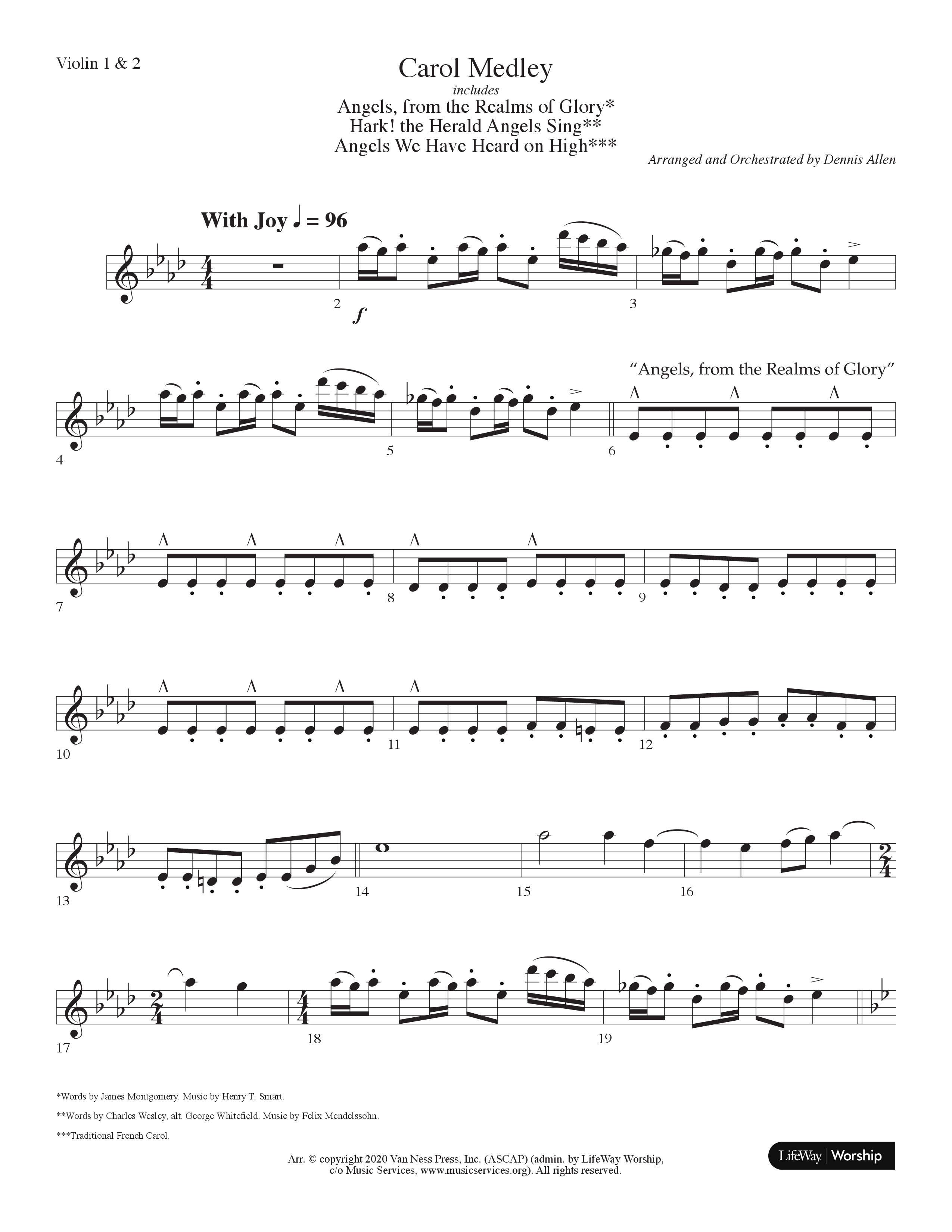 Carol Medley (Choral Anthem SATB) Violin 1/2 (Lifeway Choral / Arr. Dennis Allen)