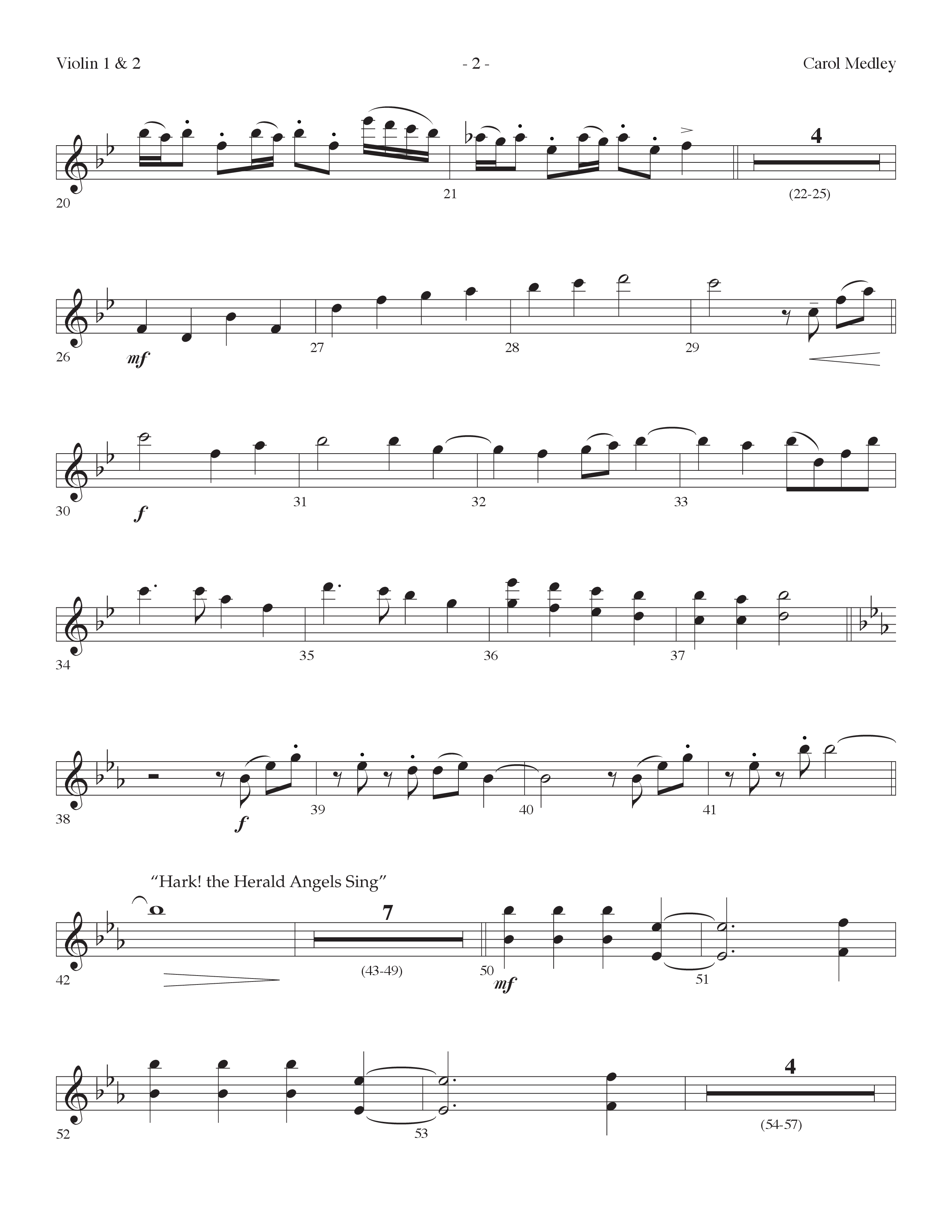 Carol Medley (Choral Anthem SATB) Violin 1/2 (Lifeway Choral / Arr. Dennis Allen)