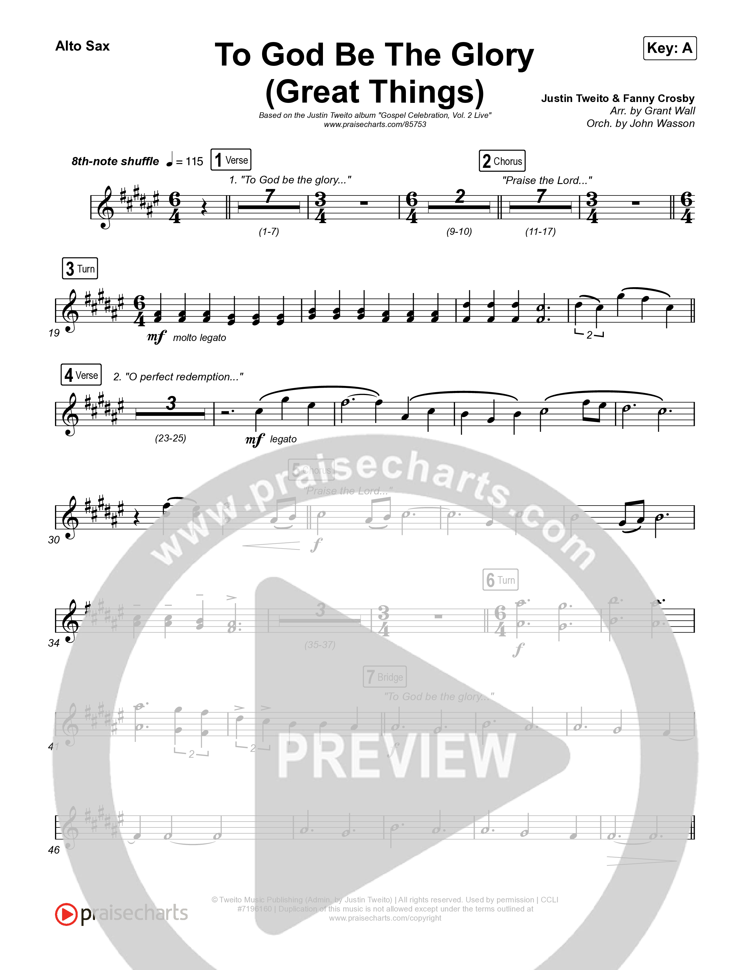 To God Be The Glory (Great Things) (Live) Sax Pack (Justin Tweito)