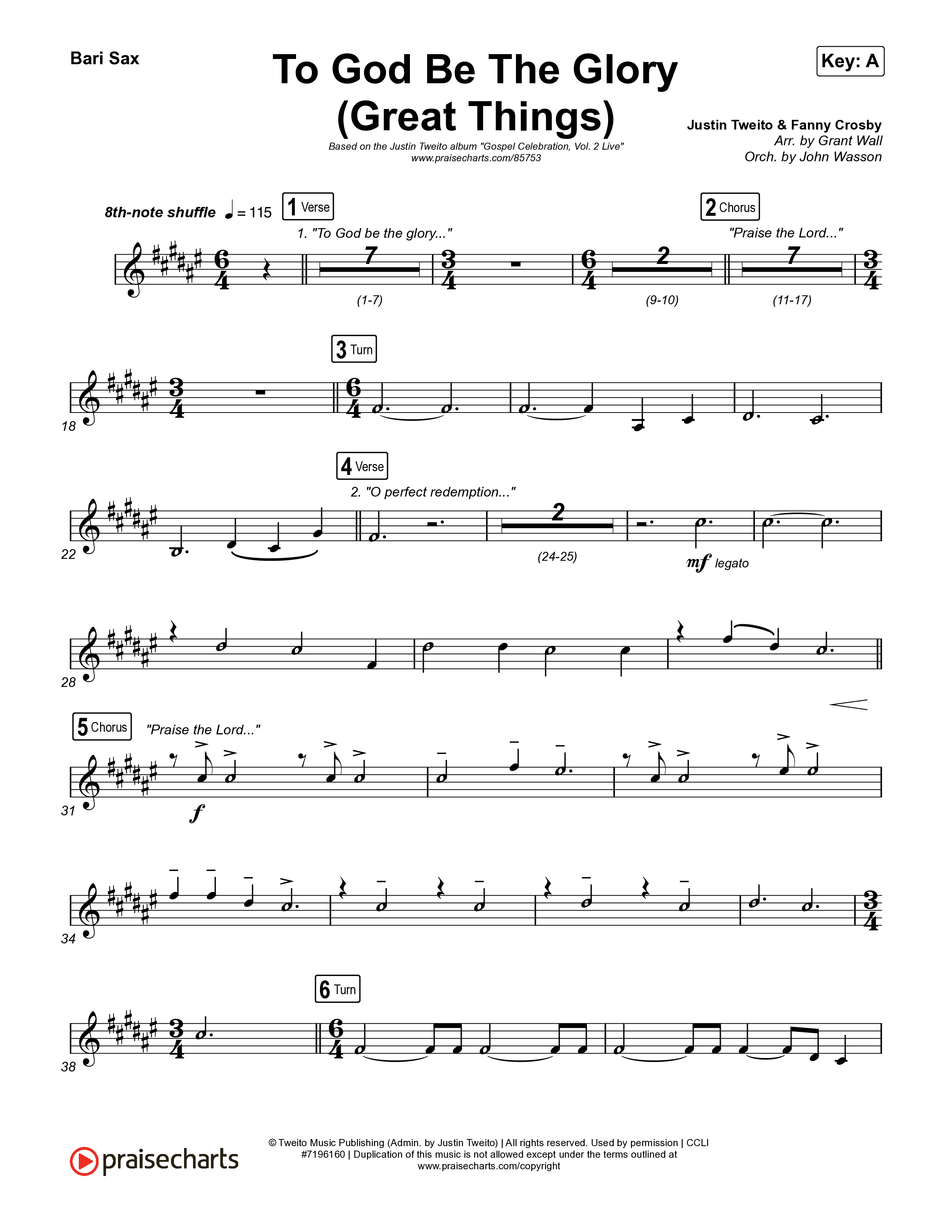 To God Be The Glory (Great Things) (Live) Bari Sax (Justin Tweito)