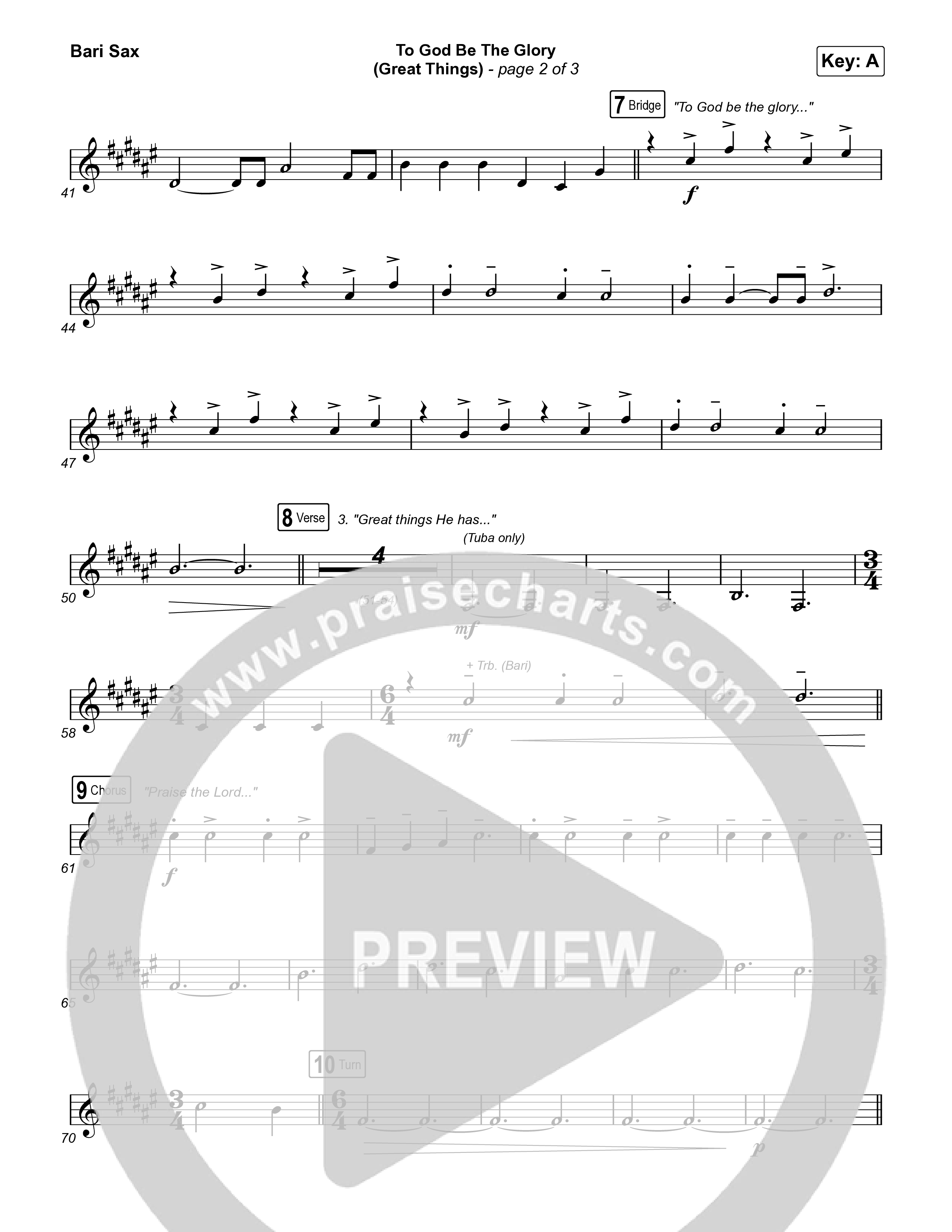 To God Be The Glory (Great Things) (Live) Bari Sax (Justin Tweito)
