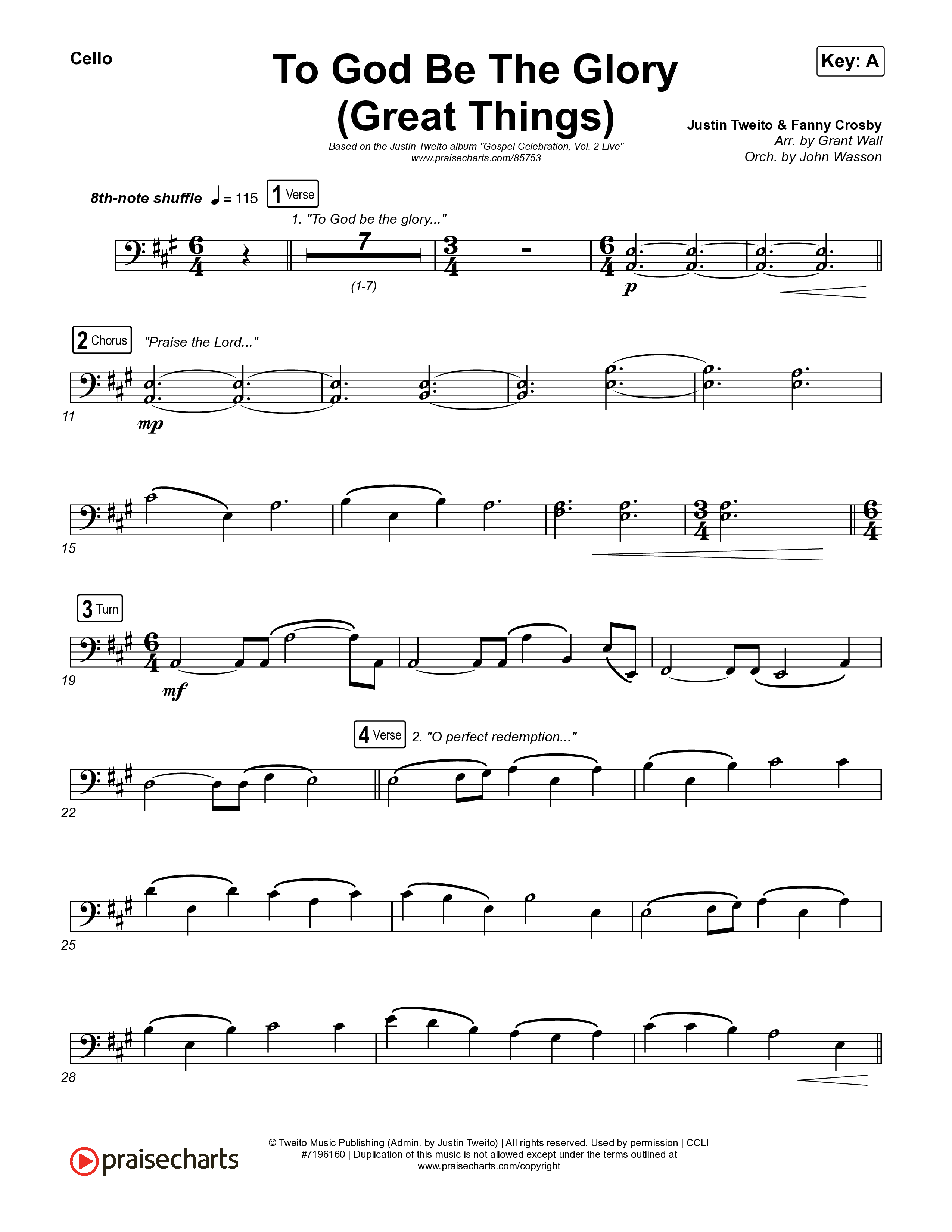 To God Be The Glory (Great Things) (Live) Cello (Justin Tweito)