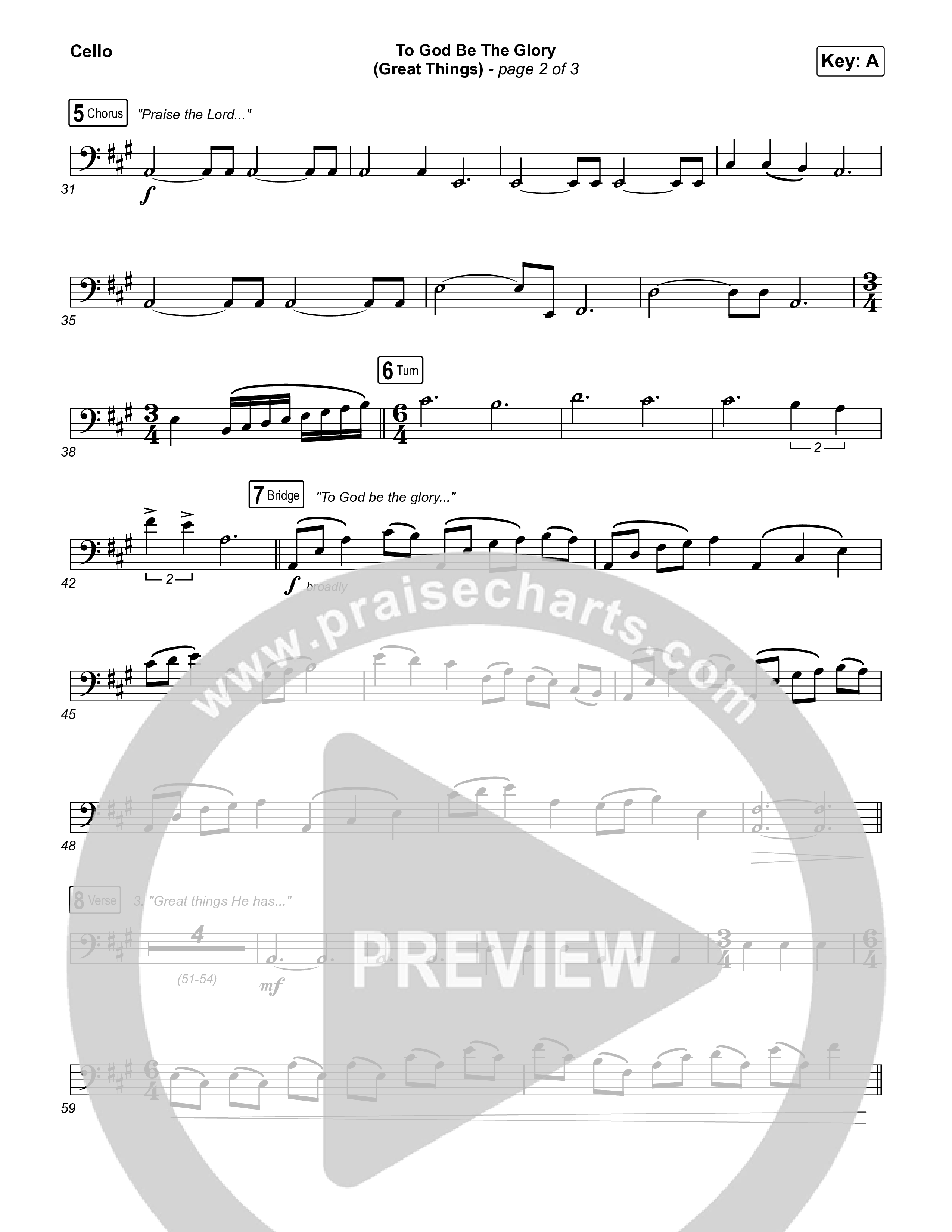 To God Be The Glory (Great Things) (Live) Cello (Justin Tweito)