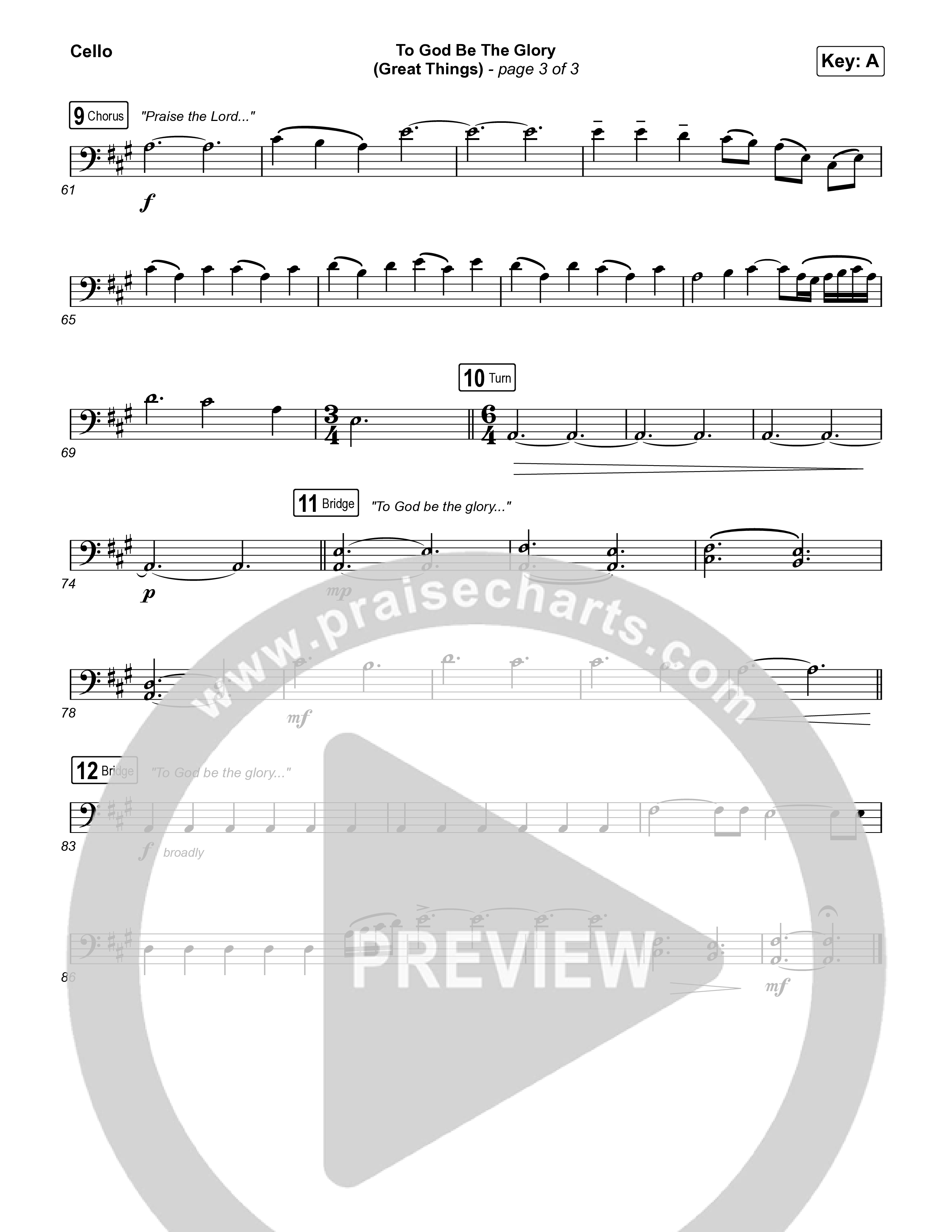 To God Be The Glory (Great Things) (Live) Cello (Justin Tweito)