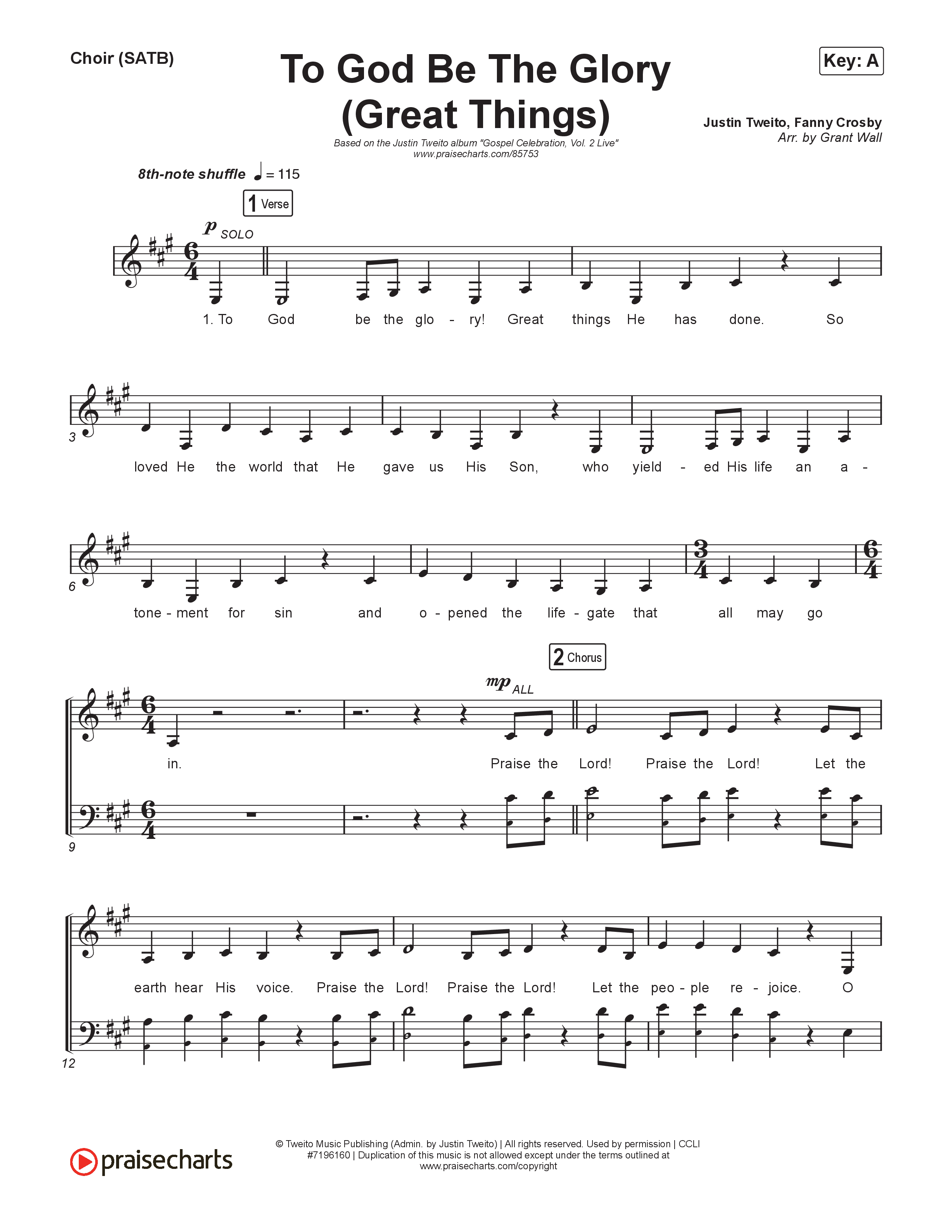 To God Be The Glory (Great Things) (Live) Choir Sheet (SATB) (Justin Tweito)