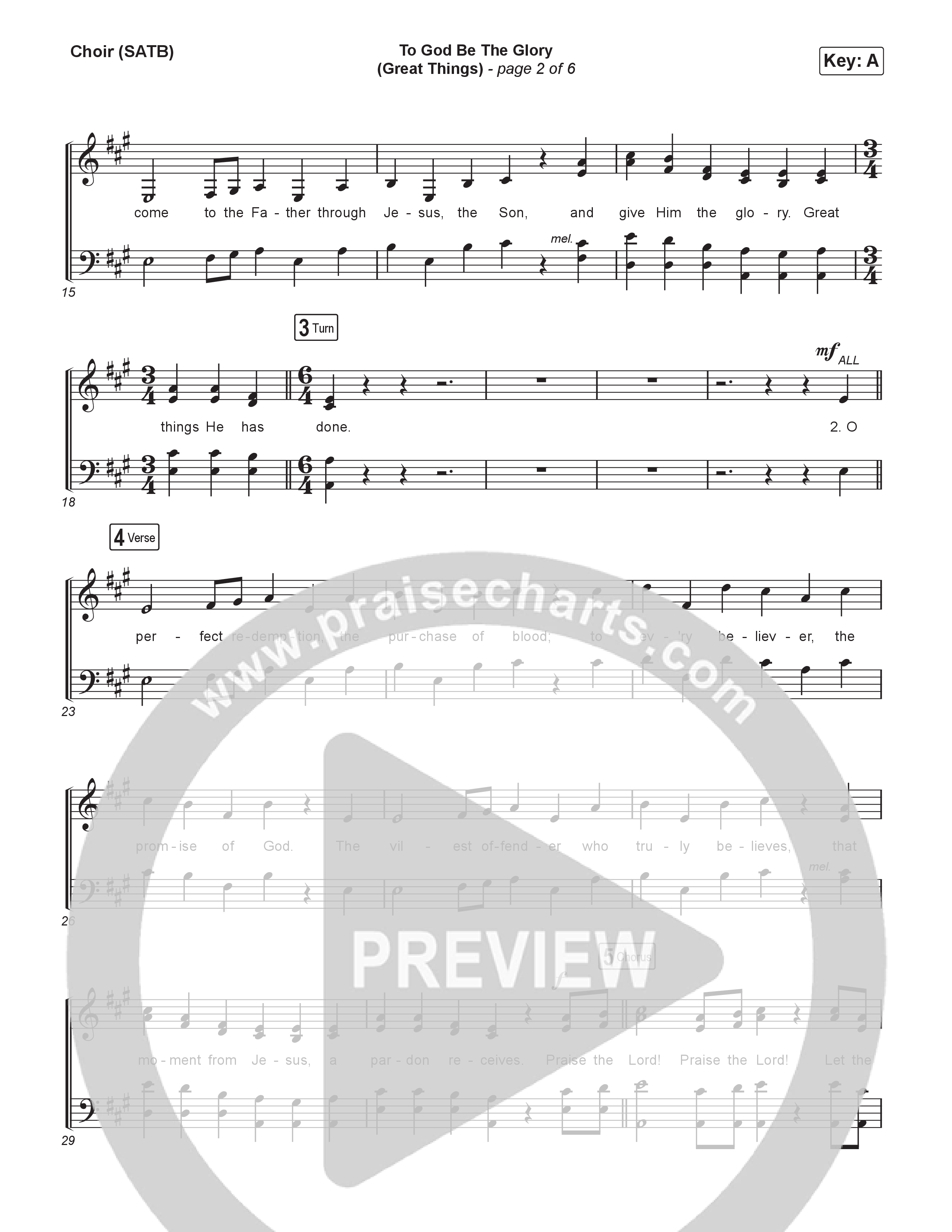 To God Be The Glory (Great Things) (Live) Choir Sheet (SATB) (Justin Tweito)