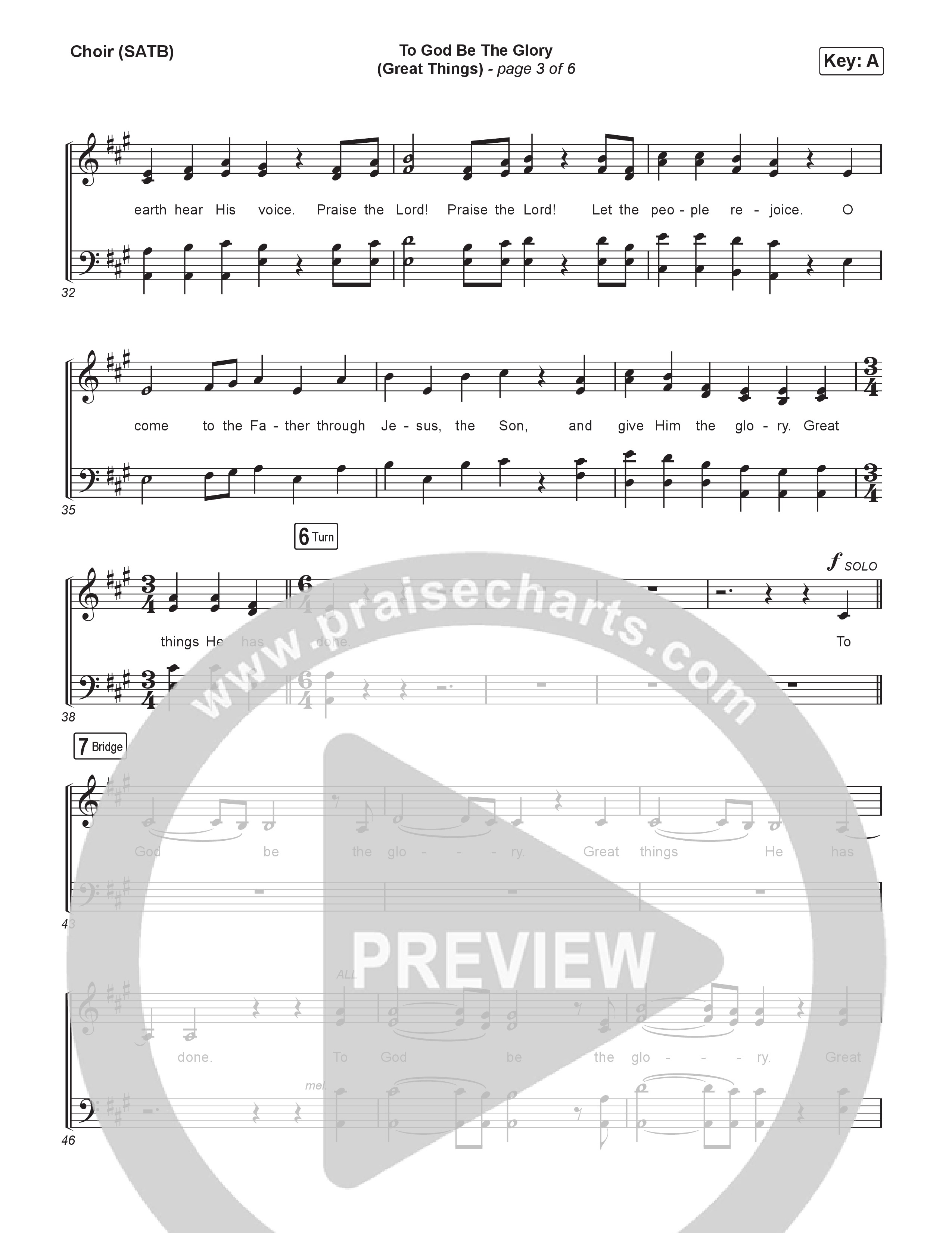 To God Be The Glory (Great Things) (Live) Choir Sheet (SATB) (Justin Tweito)