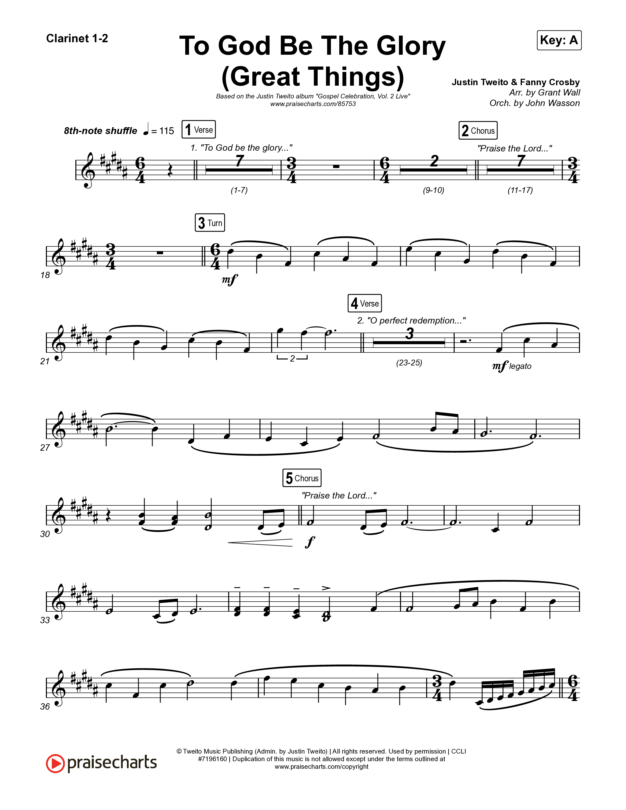 To God Be The Glory (Great Things) (Live) Clarinet 1,2 (Justin Tweito)