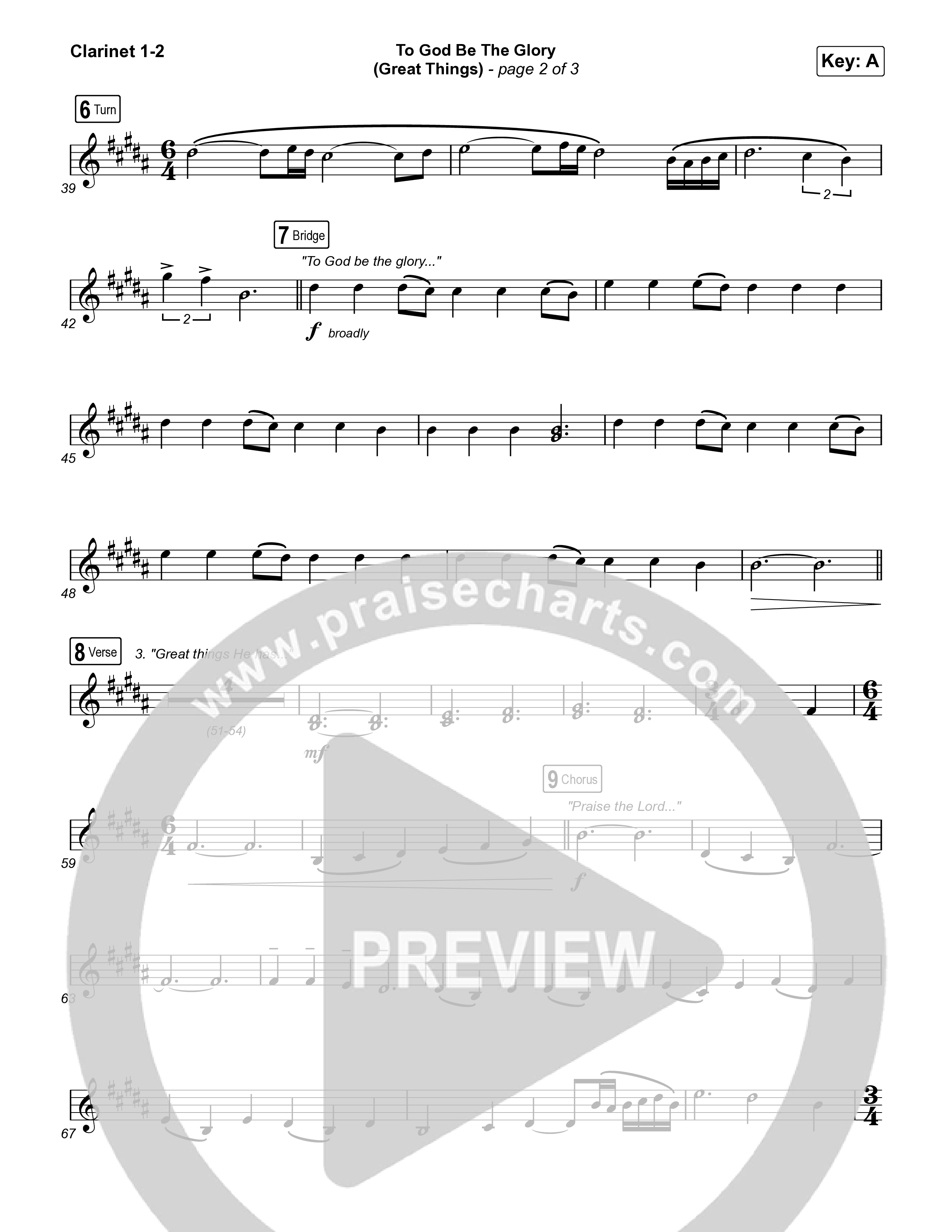 To God Be The Glory (Great Things) (Live) Clarinet 1,2 (Justin Tweito)