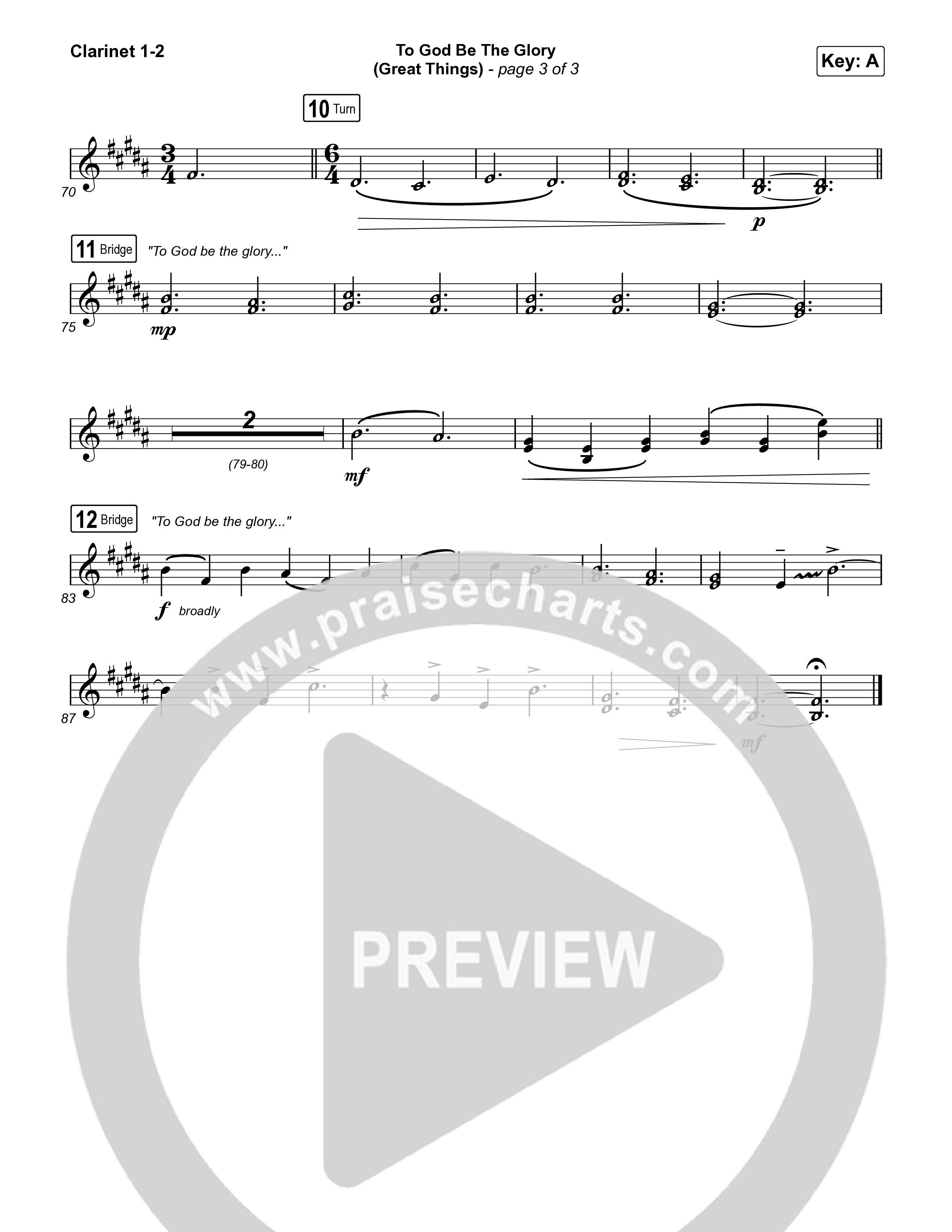 To God Be The Glory (Great Things) (Live) Clarinet 1,2 (Justin Tweito)