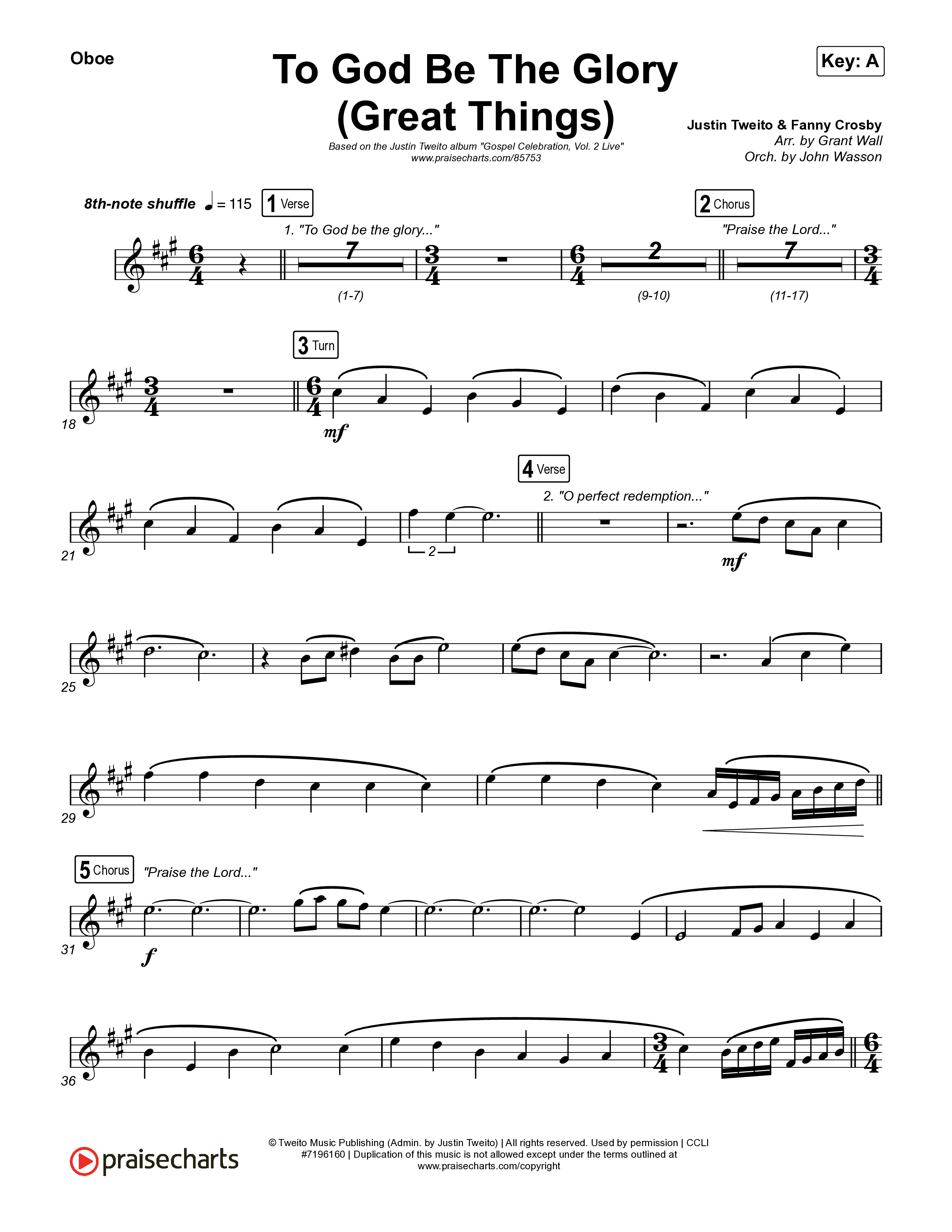 To God Be The Glory (Great Things) (Live) Oboe (Justin Tweito)
