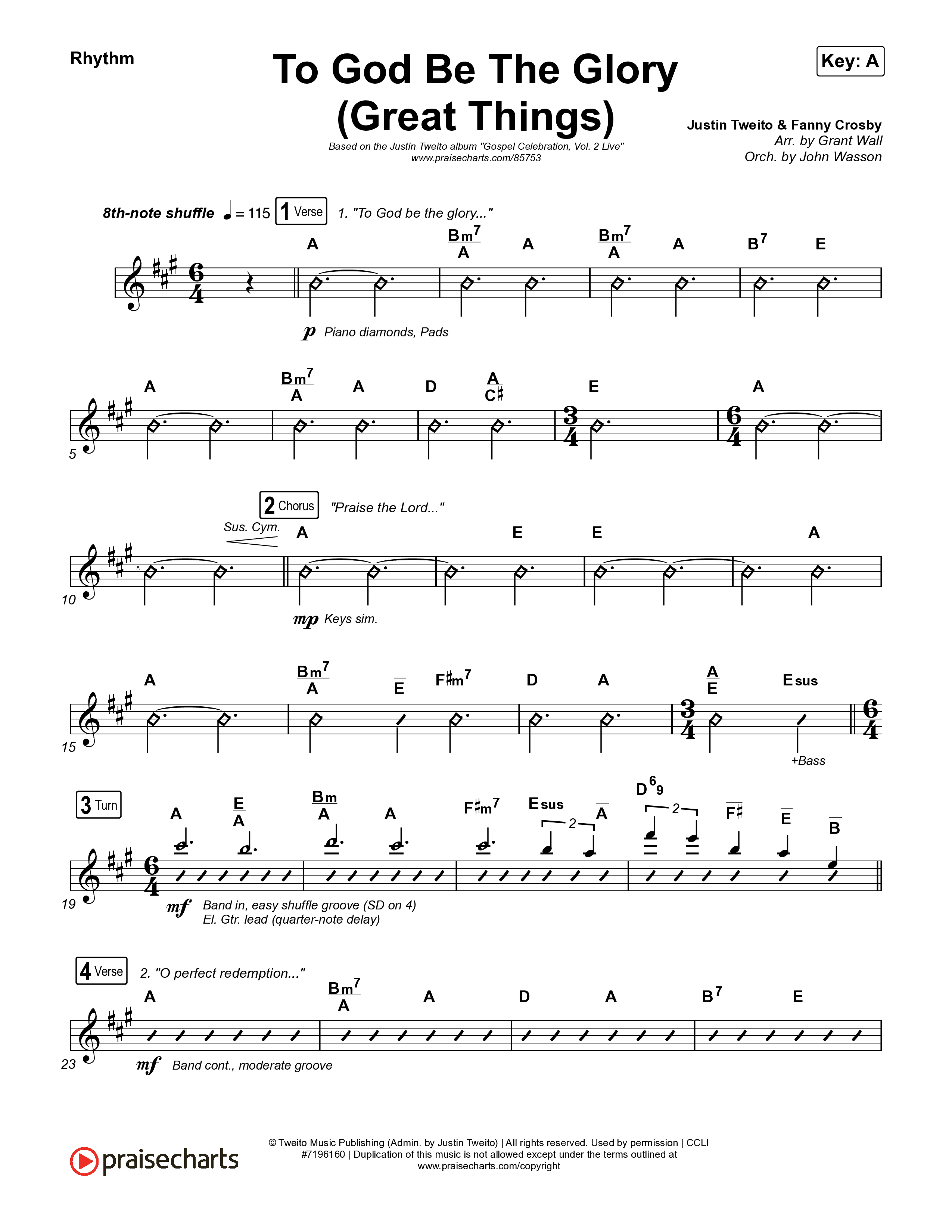 To God Be The Glory (Great Things) (Live) Rhythm Chart (Justin Tweito)