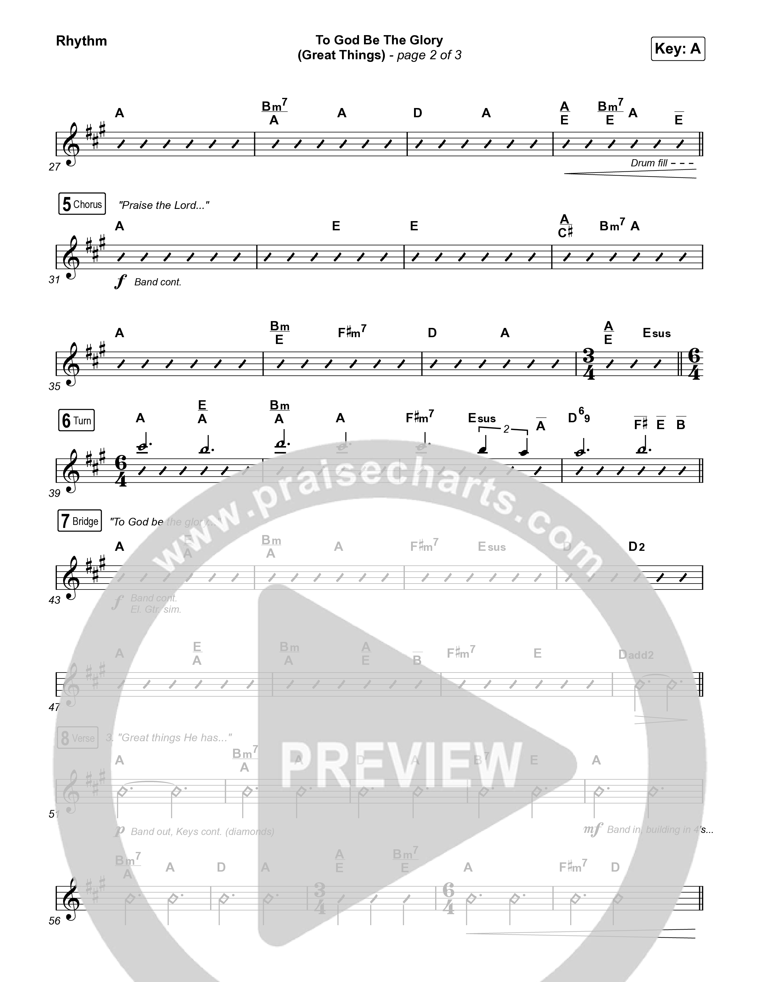 To God Be The Glory (Great Things) (Live) Rhythm Chart (Justin Tweito)