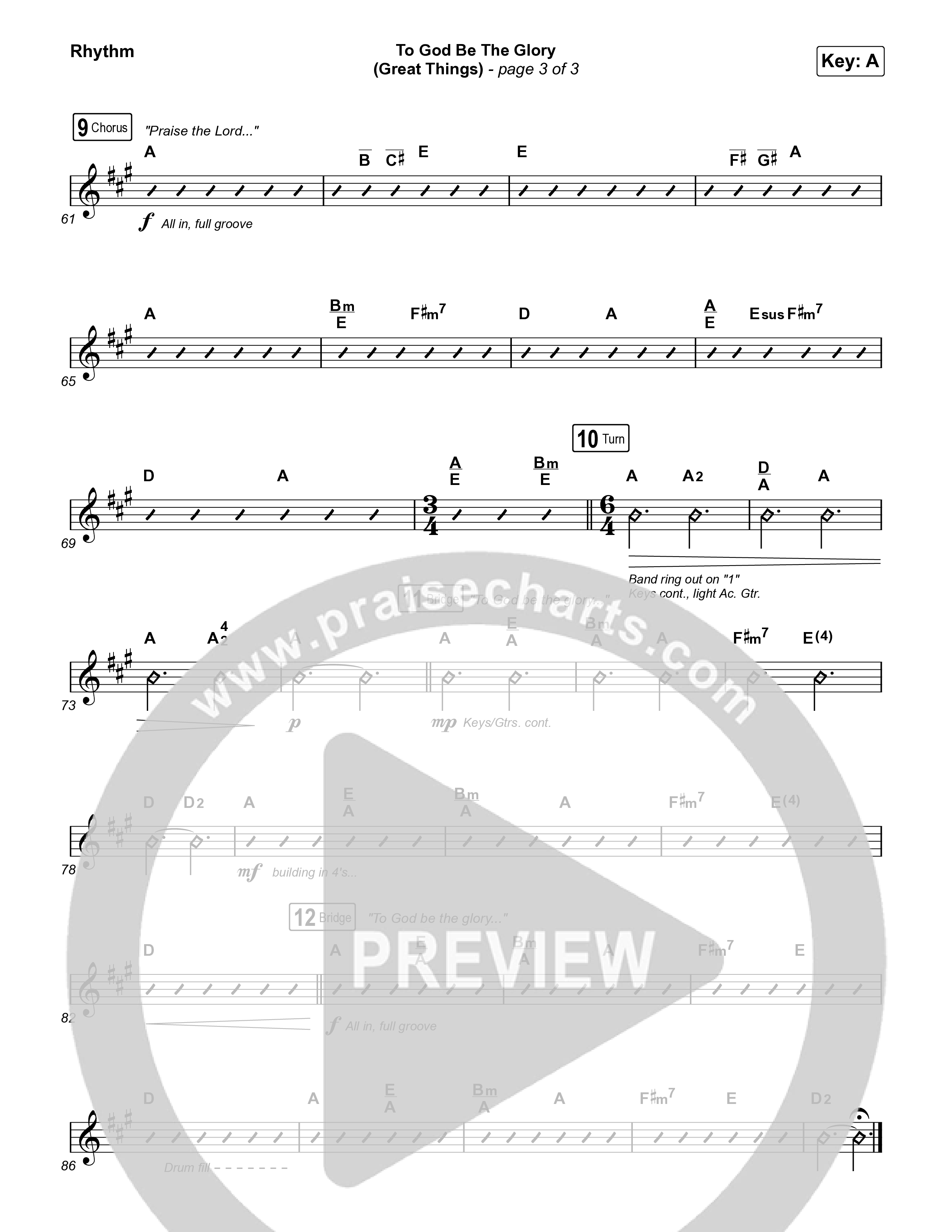 To God Be The Glory (Great Things) (Live) Rhythm Chart (Justin Tweito)