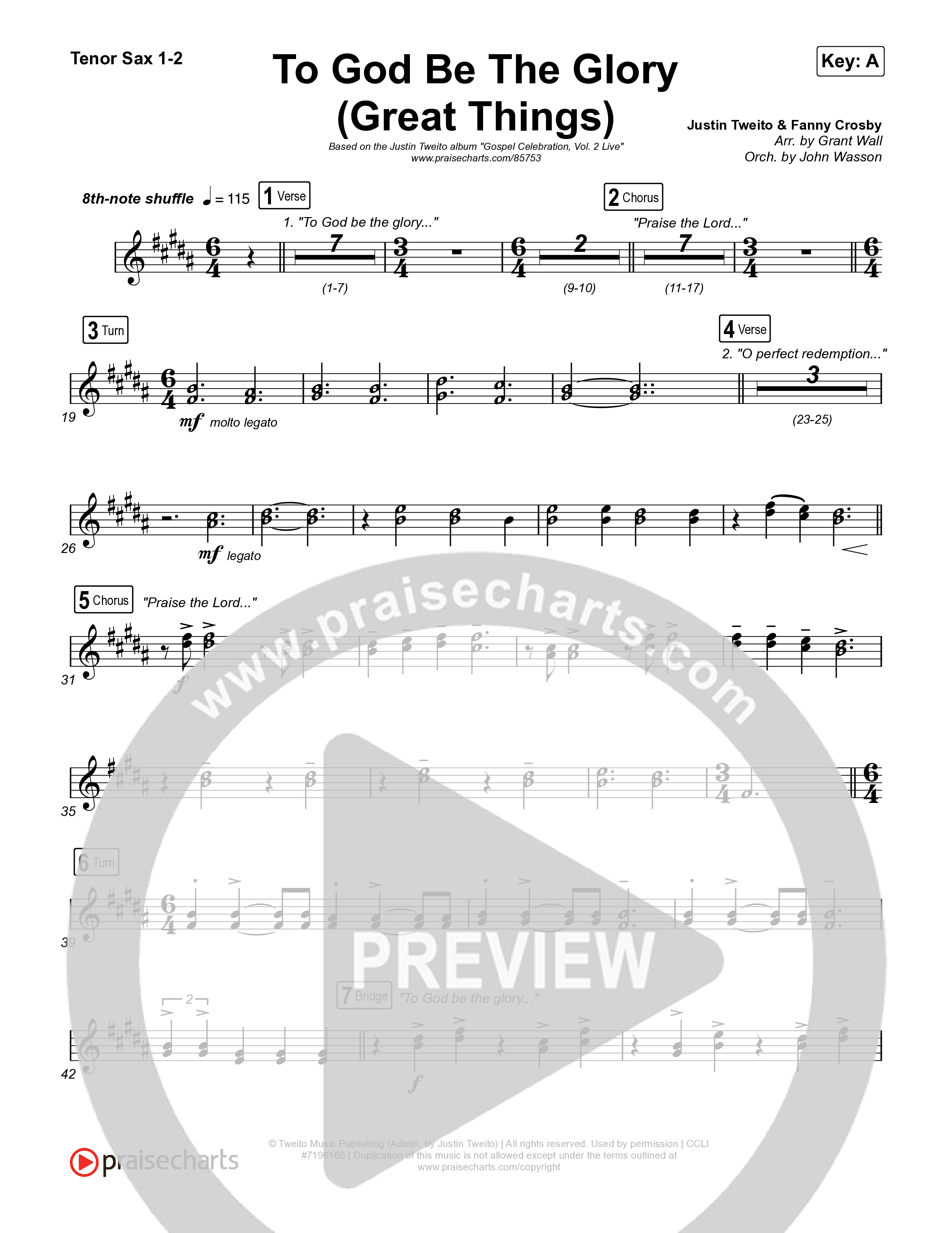 To God Be The Glory (Great Things) (Live) Sax Pack (Justin Tweito)