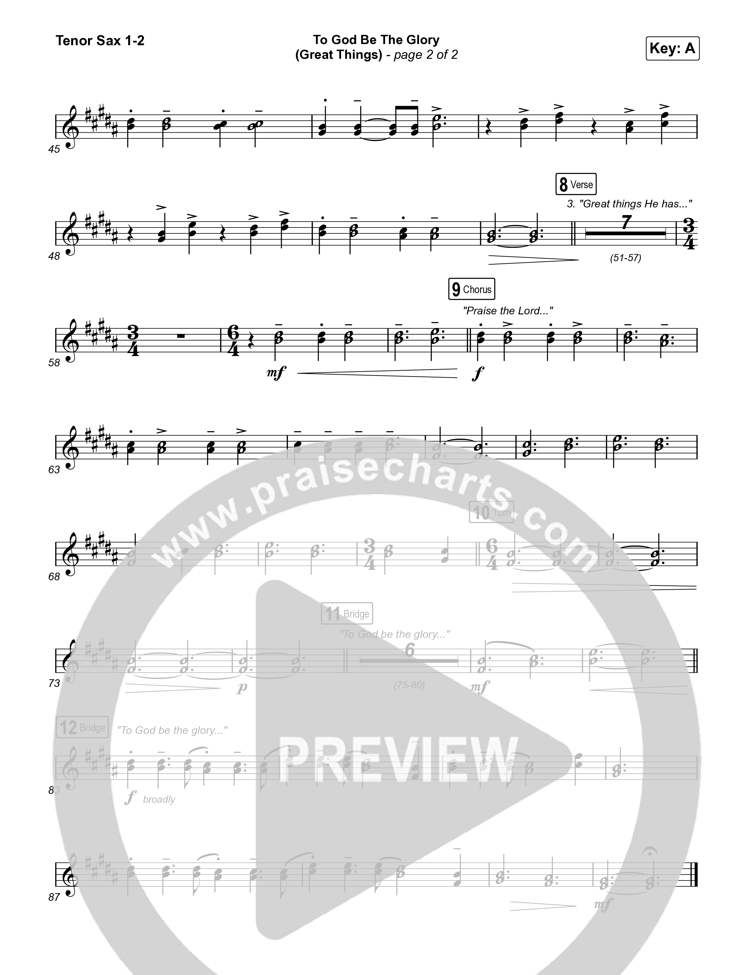 To God Be The Glory (Great Things) (Live) Tenor Sax 1,2 (Justin Tweito)