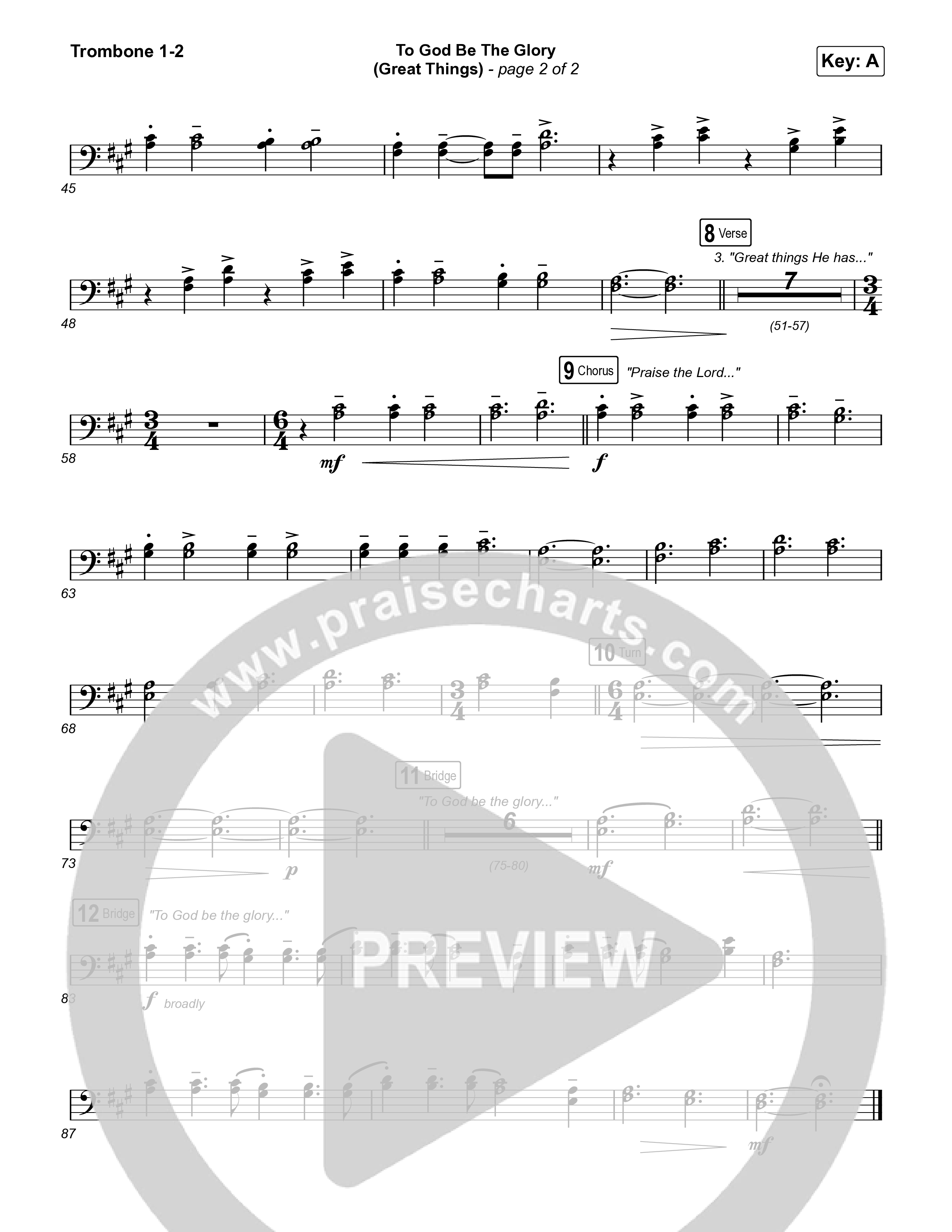 To God Be The Glory (Great Things) (Live) Trombone 1,2 (Justin Tweito)