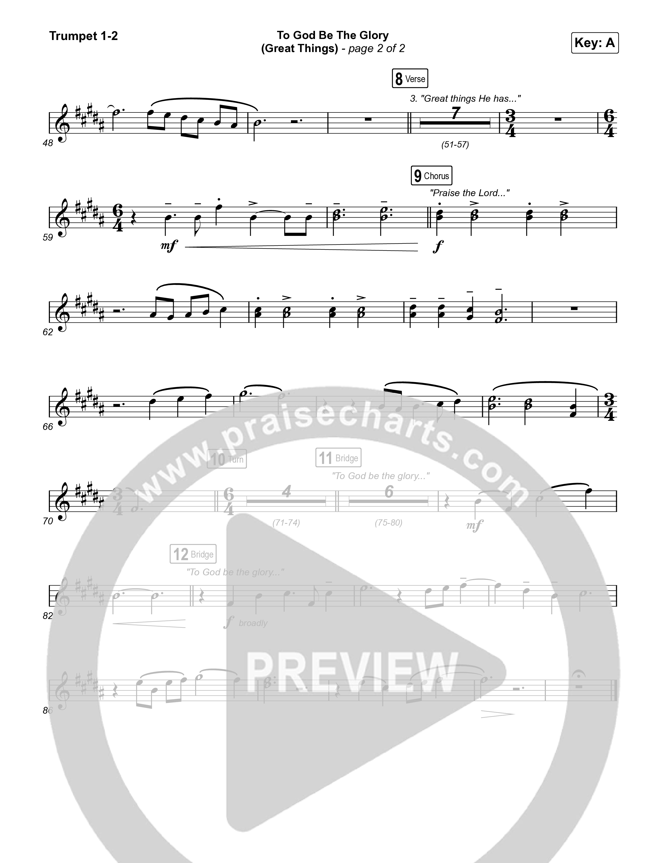To God Be The Glory (Great Things) (Live) Trumpet 1,2 (Justin Tweito)