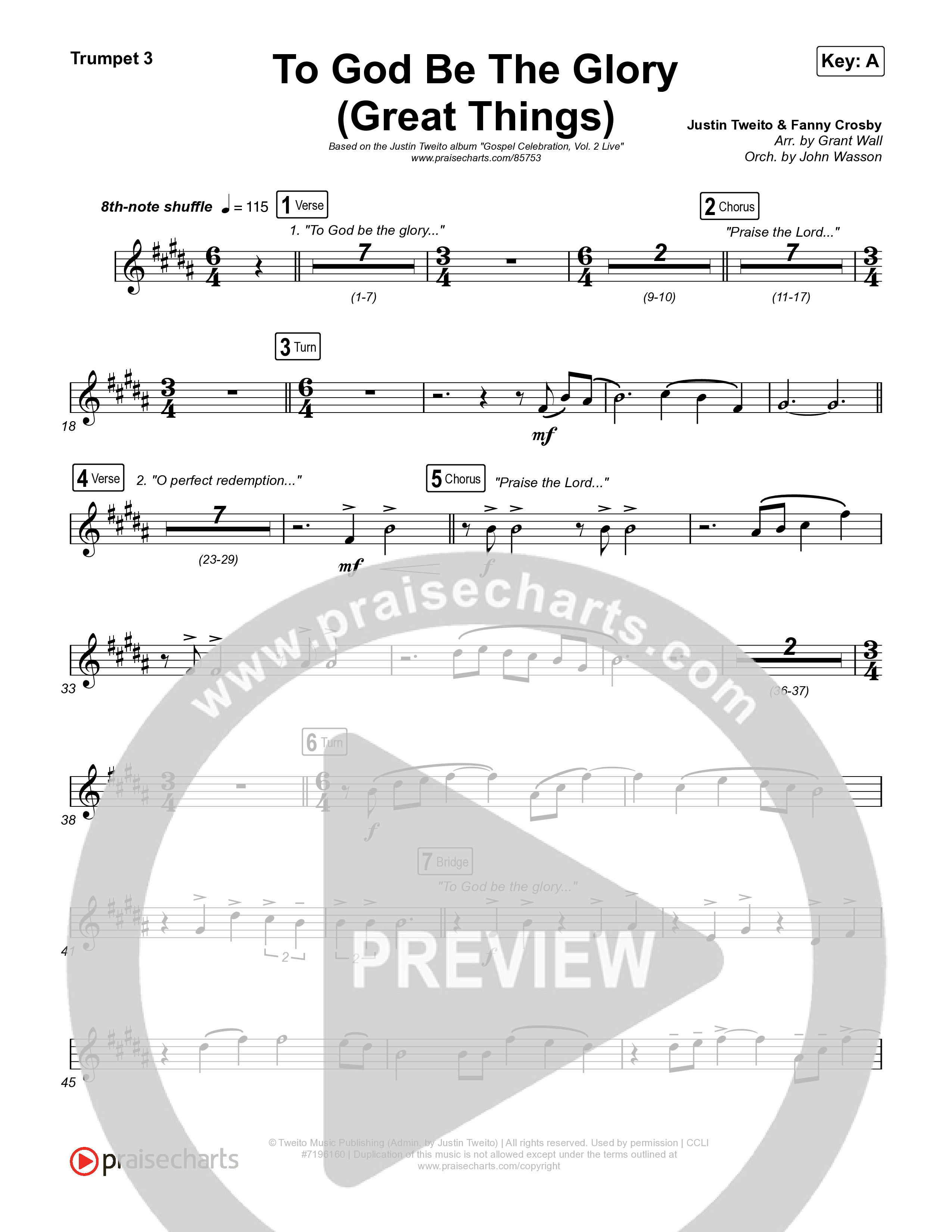 To God Be The Glory (Great Things) (Live) Trumpet 1,2 (Justin Tweito)