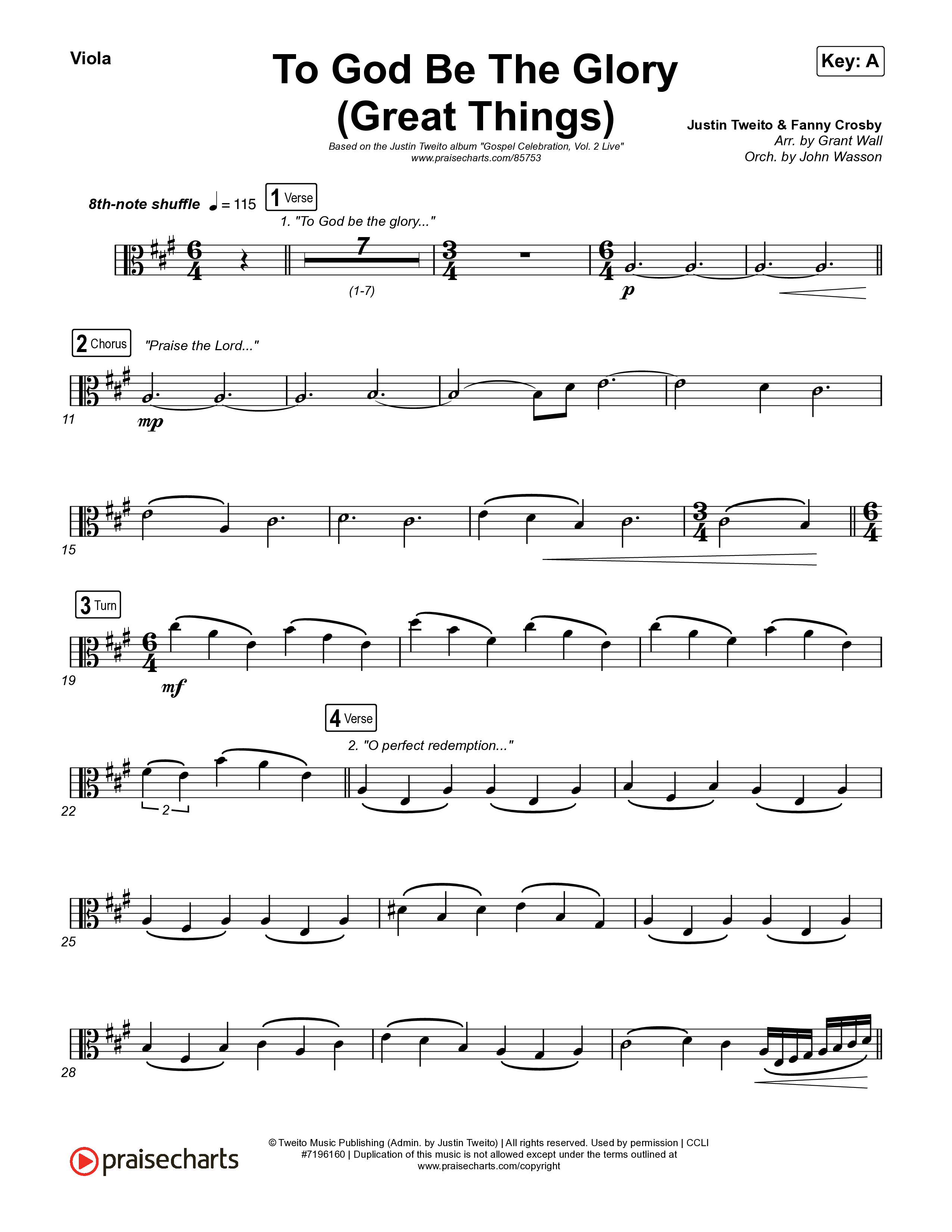 To God Be The Glory (Great Things) (Live) Viola (Justin Tweito)