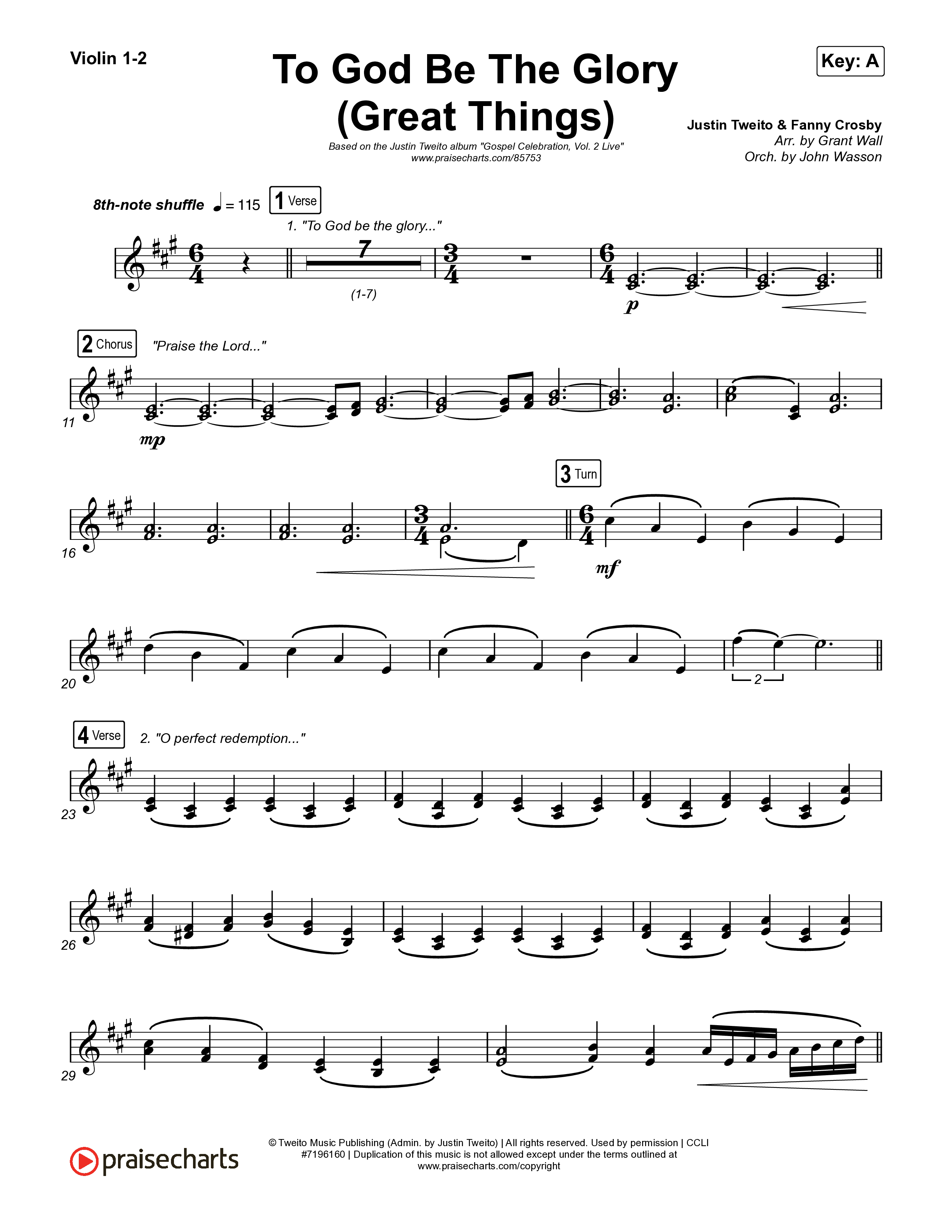 To God Be The Glory (Great Things) (Live) String Pack (Justin Tweito)