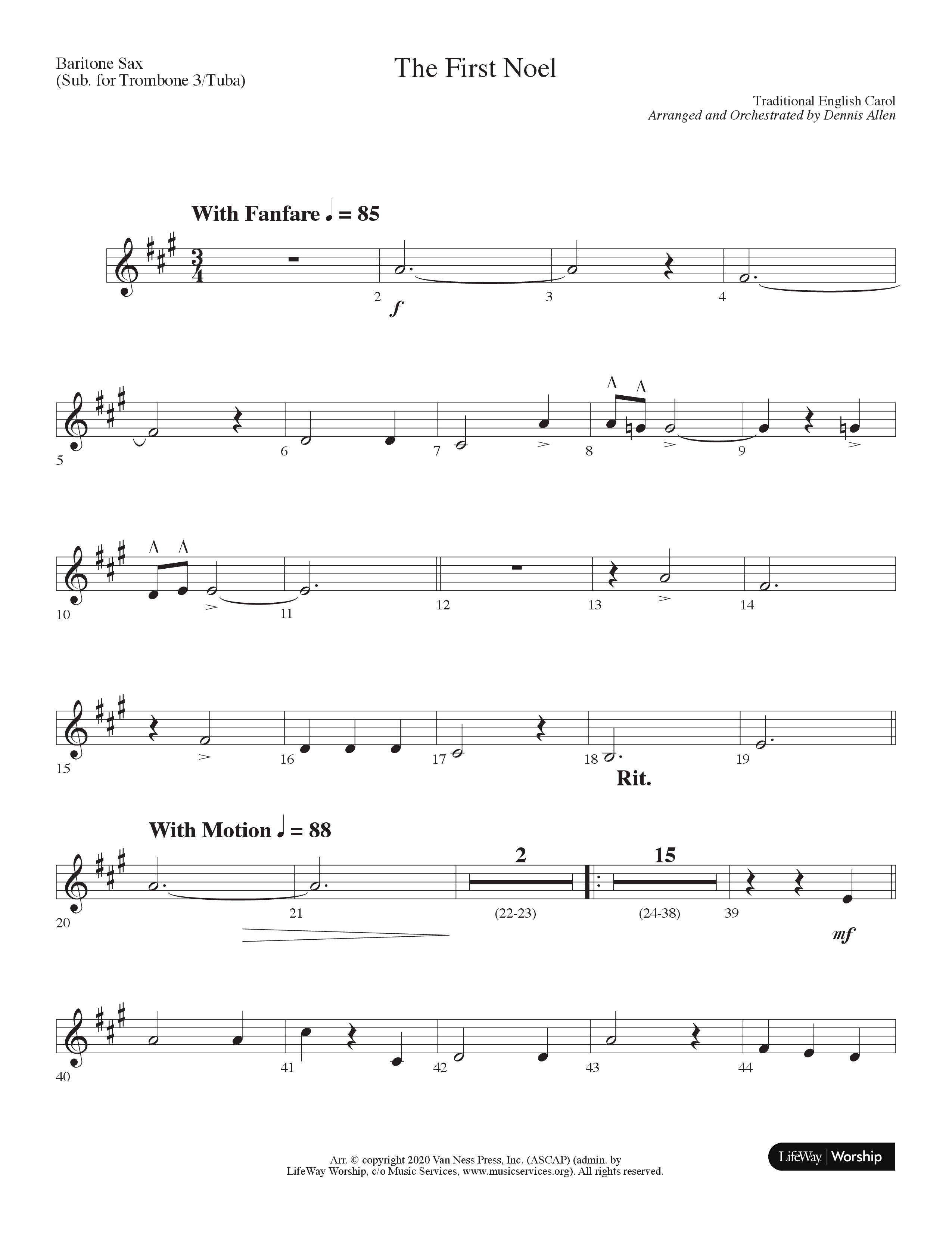 The First Noel (Choral Anthem SATB) Bari Sax (Lifeway Choral / Arr. Dennis Allen)