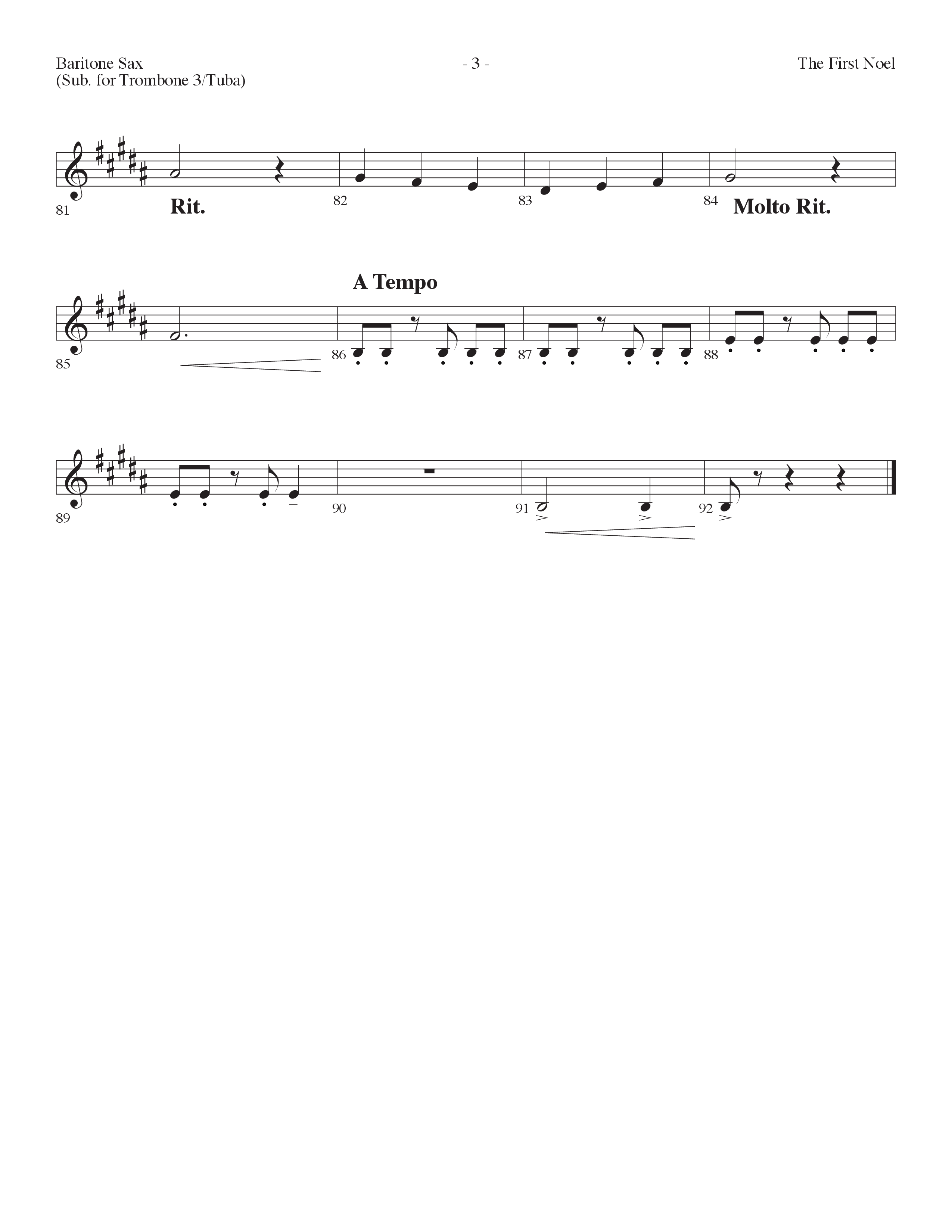 The First Noel (Choral Anthem SATB) Bari Sax (Lifeway Choral / Arr. Dennis Allen)