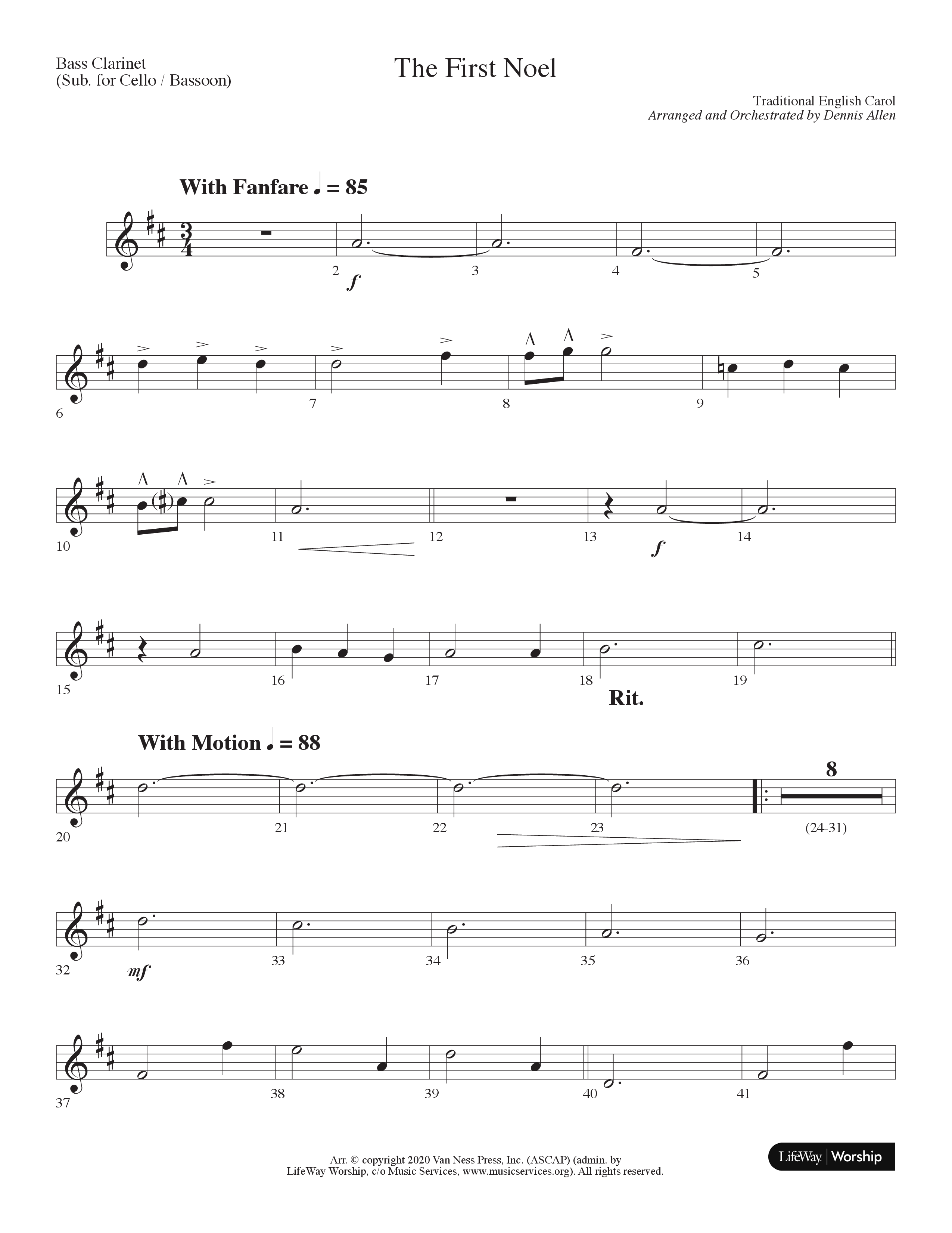 The First Noel (Choral Anthem SATB) Bass Clarinet (Lifeway Choral / Arr. Dennis Allen)