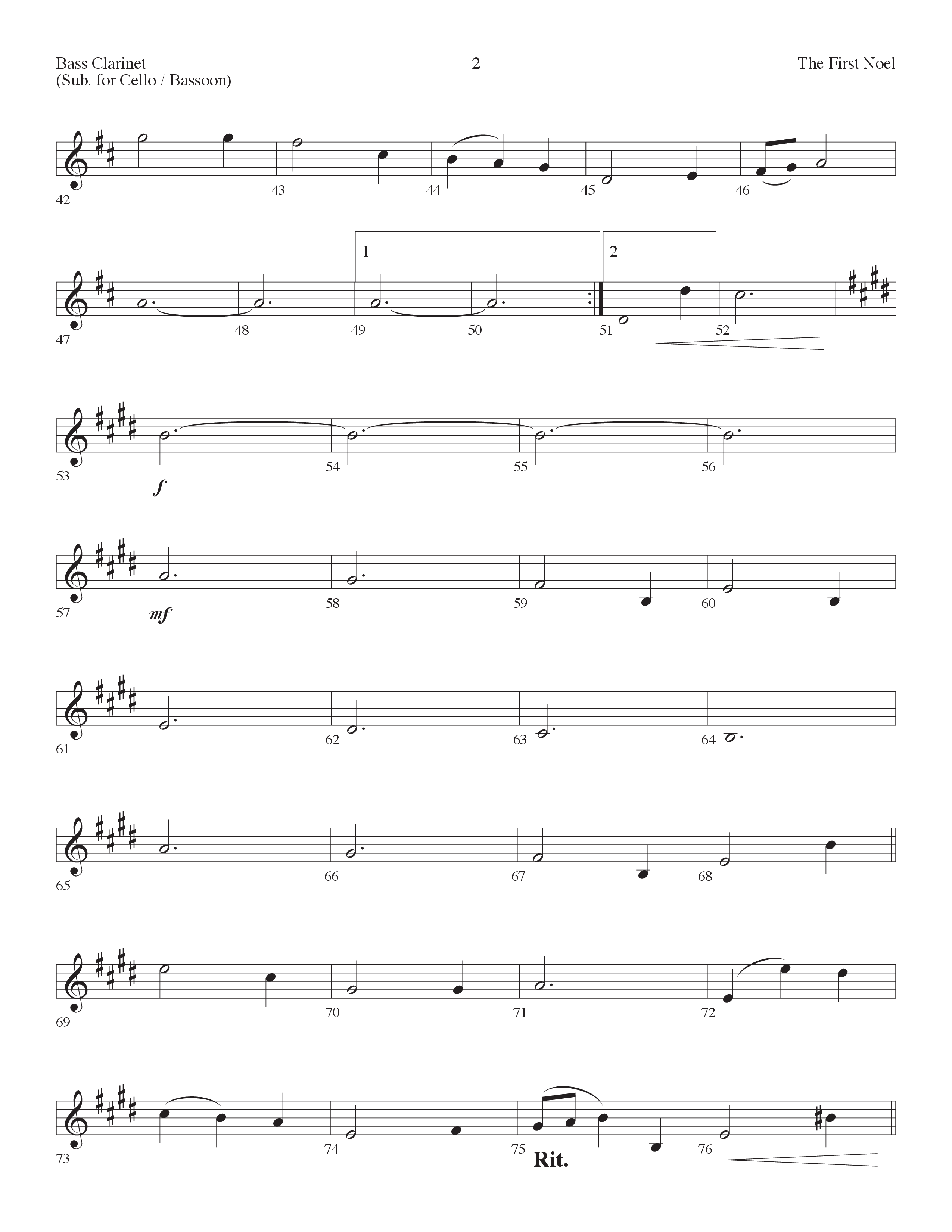 The First Noel (Choral Anthem SATB) Bass Clarinet (Lifeway Choral / Arr. Dennis Allen)