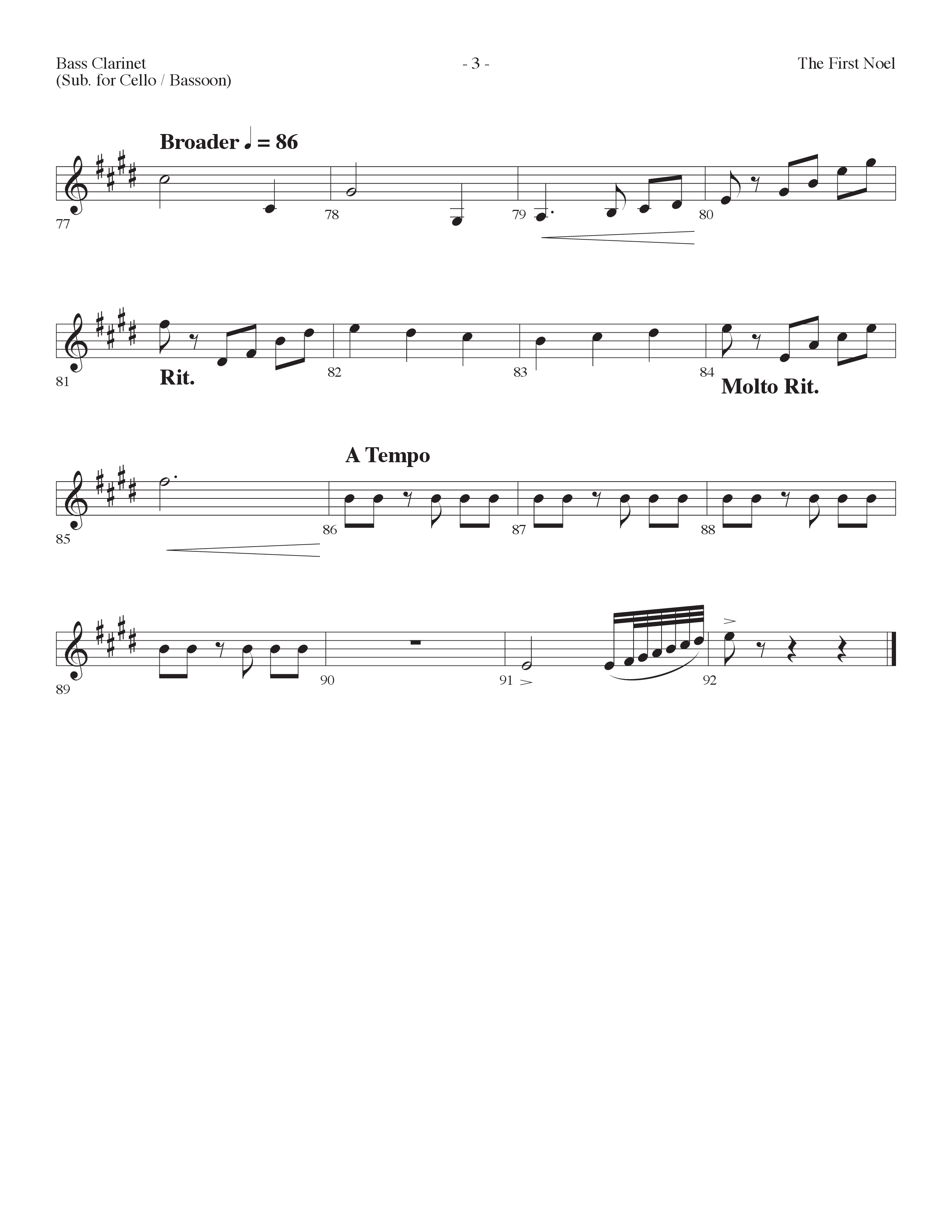 The First Noel (Choral Anthem SATB) Bass Clarinet (Lifeway Choral / Arr. Dennis Allen)