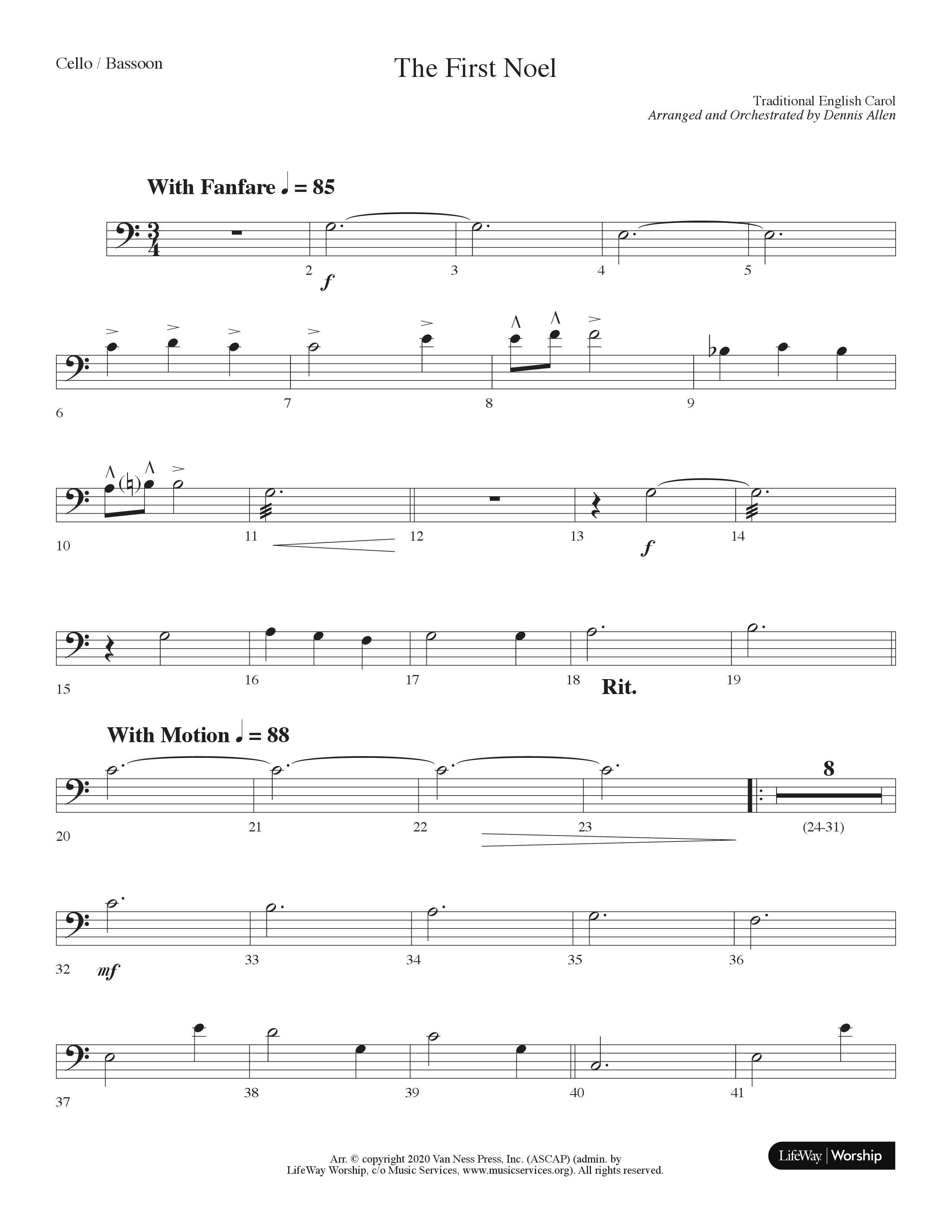 The First Noel (Choral Anthem SATB) Cello (Lifeway Choral / Arr. Dennis Allen)