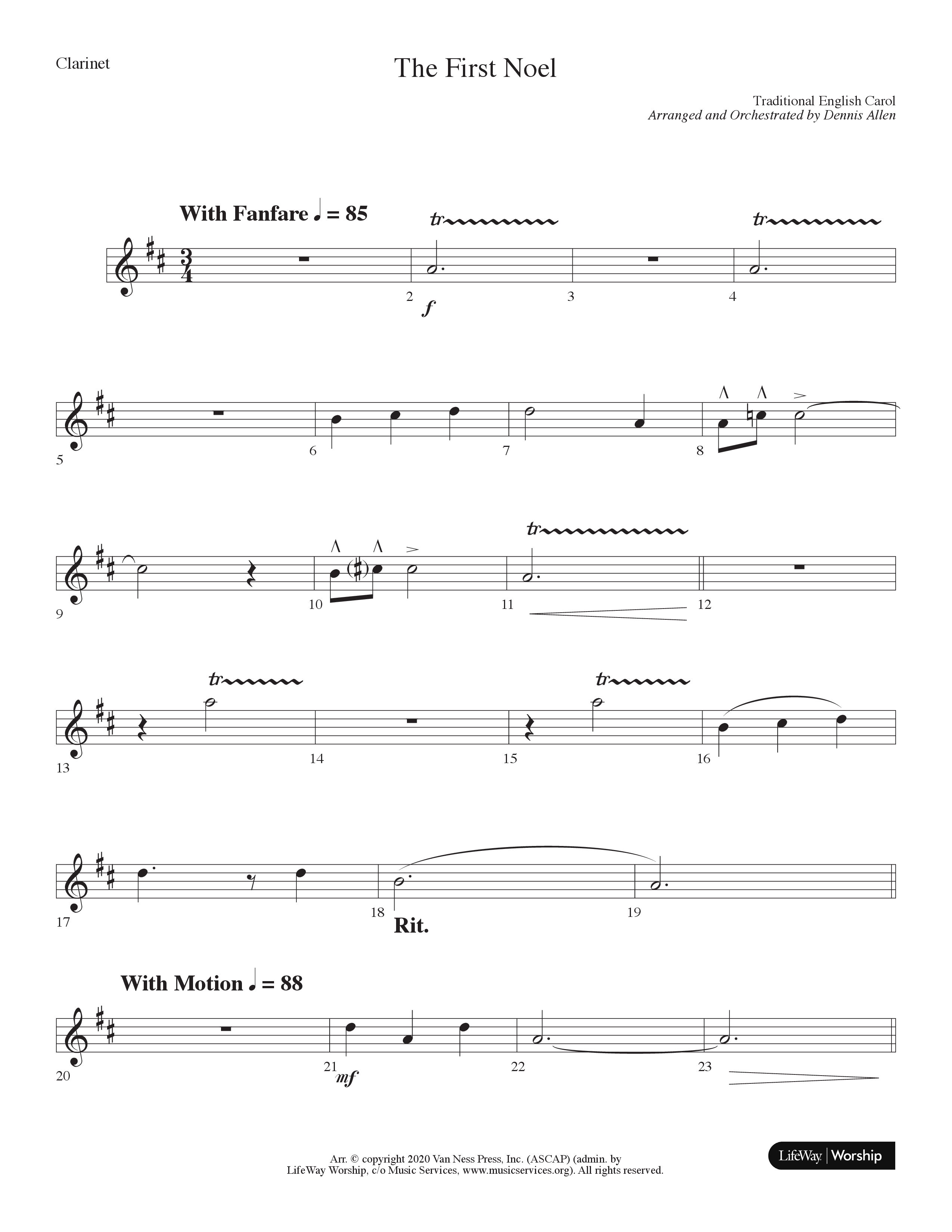 The First Noel (Choral Anthem SATB) Clarinet (Lifeway Choral / Arr. Dennis Allen)