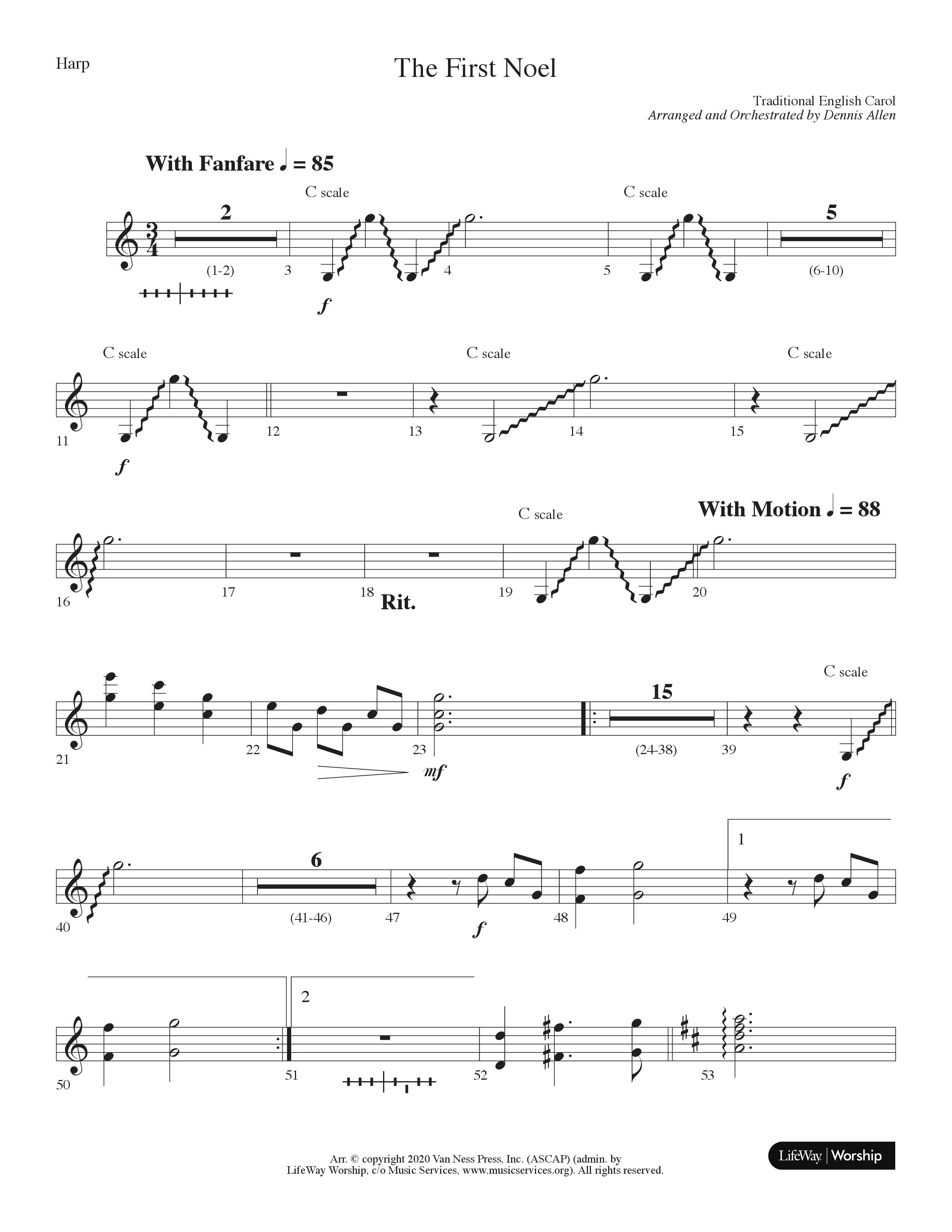 The First Noel (Choral Anthem SATB) Harp (Lifeway Choral / Arr. Dennis Allen)
