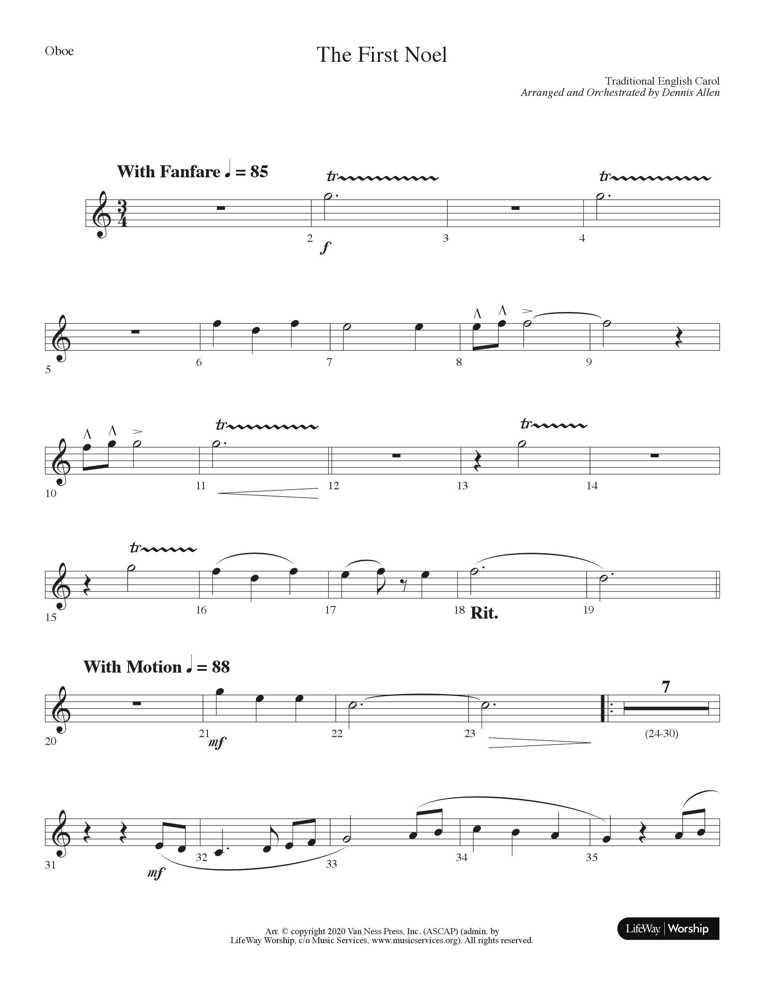 The First Noel (Choral Anthem SATB) Oboe (Lifeway Choral / Arr. Dennis Allen)