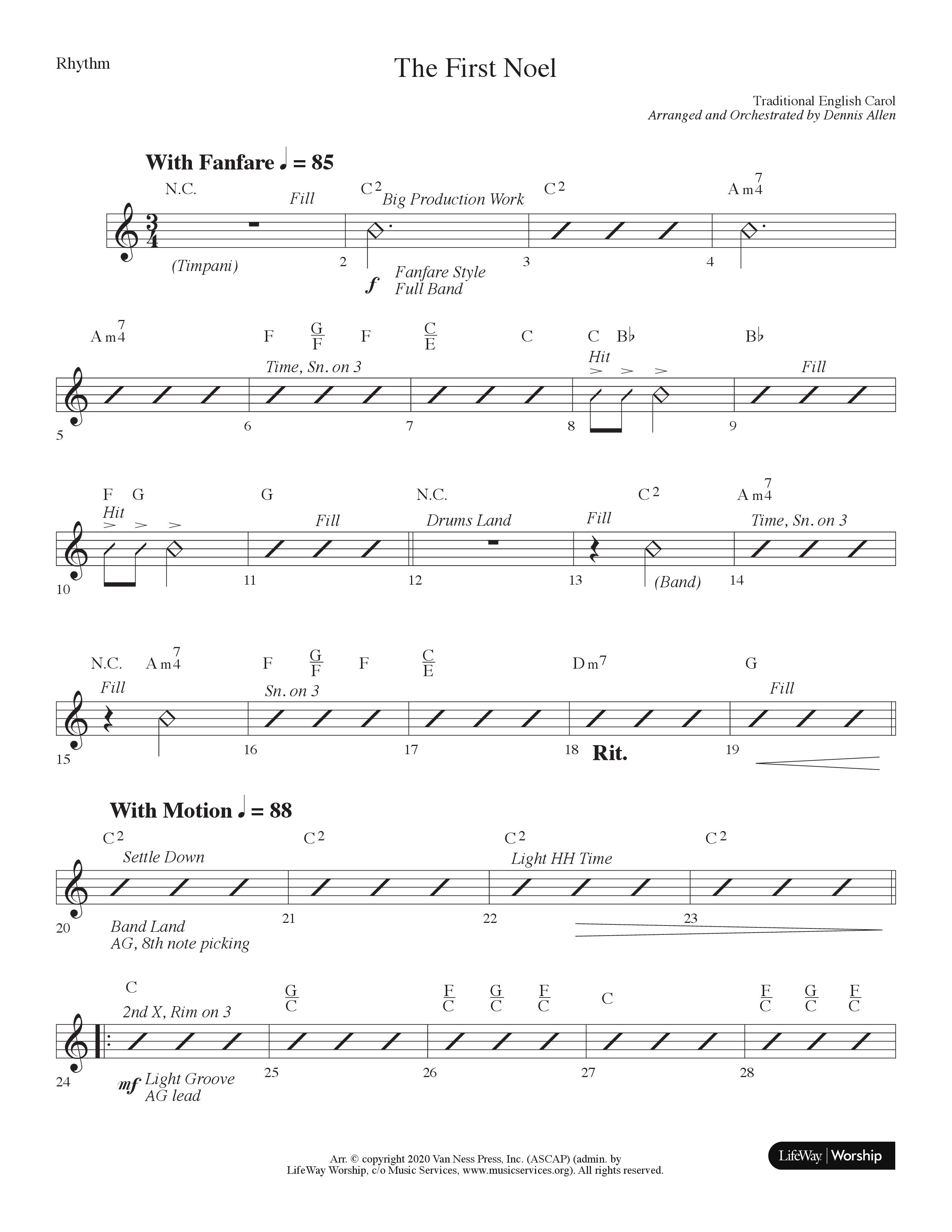 The First Noel (Choral Anthem SATB) Rhythm Chart (Lifeway Choral / Arr. Dennis Allen)