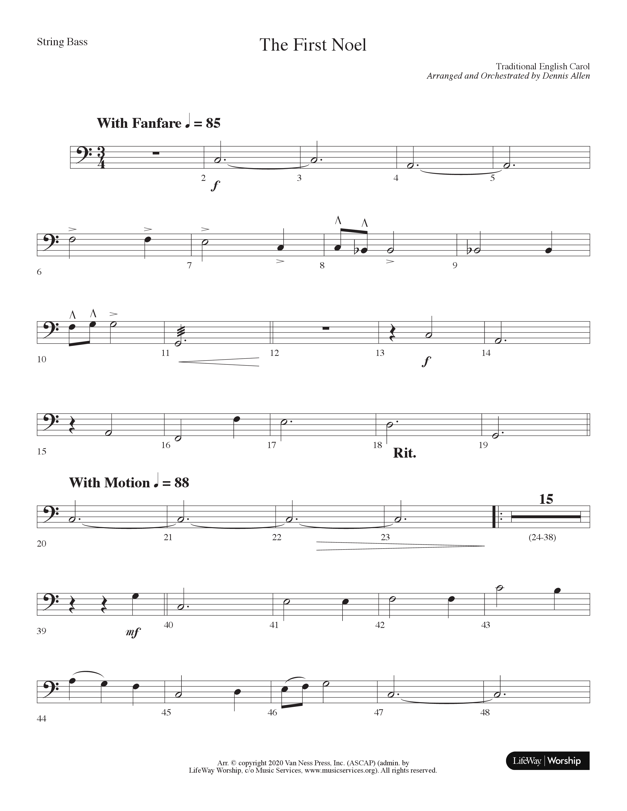 The First Noel (Choral Anthem SATB) String Bass (Lifeway Choral / Arr. Dennis Allen)