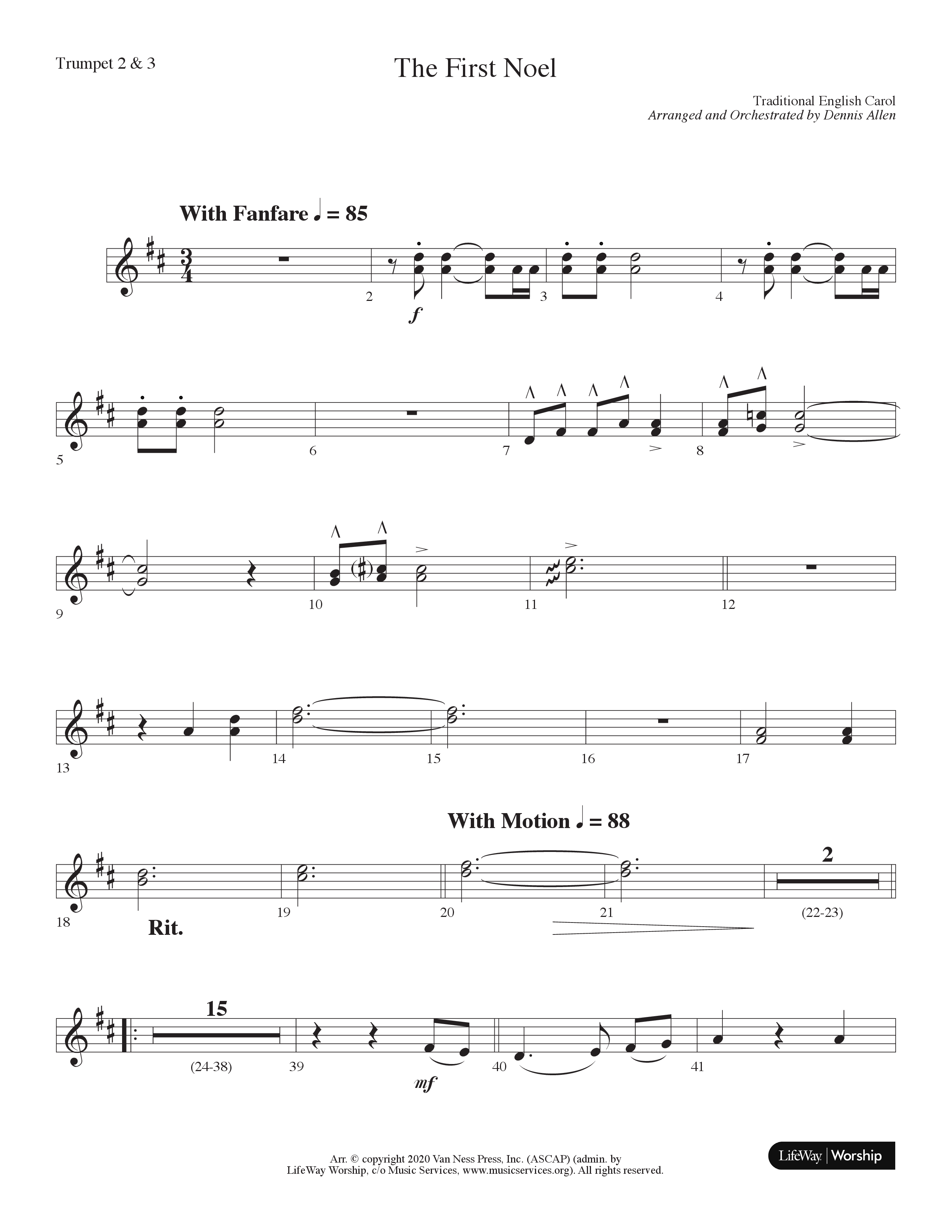 The First Noel (Choral Anthem SATB) Trumpet 2/3 (Lifeway Choral / Arr. Dennis Allen)