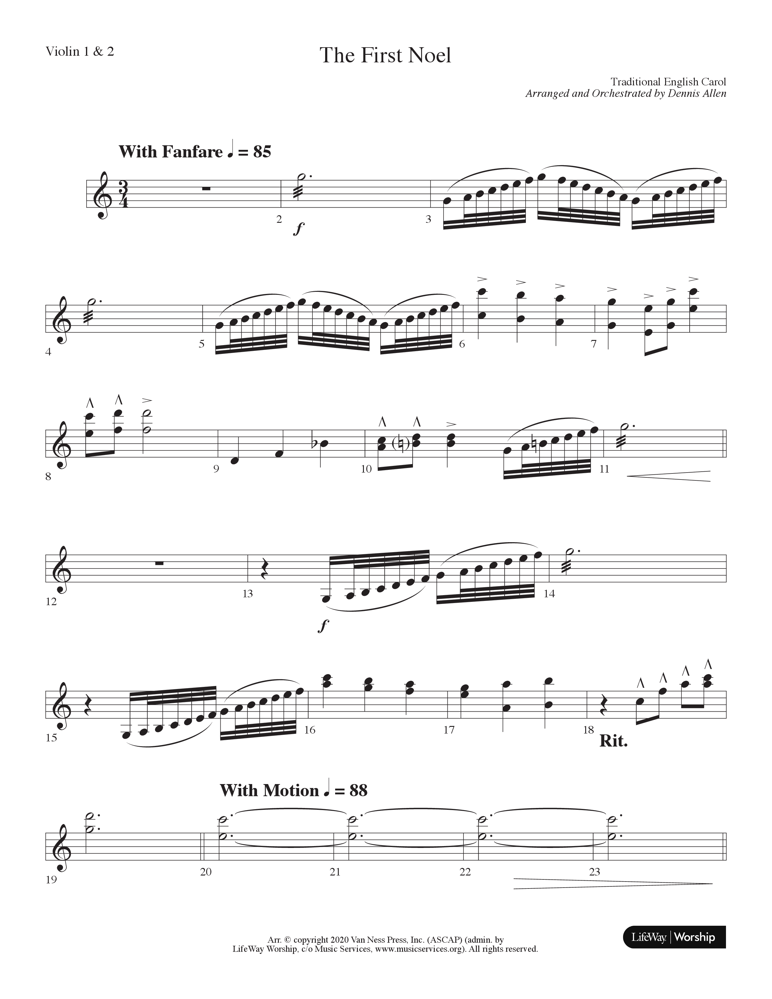 The First Noel (Choral Anthem SATB) Violin 1/2 (Lifeway Choral / Arr. Dennis Allen)