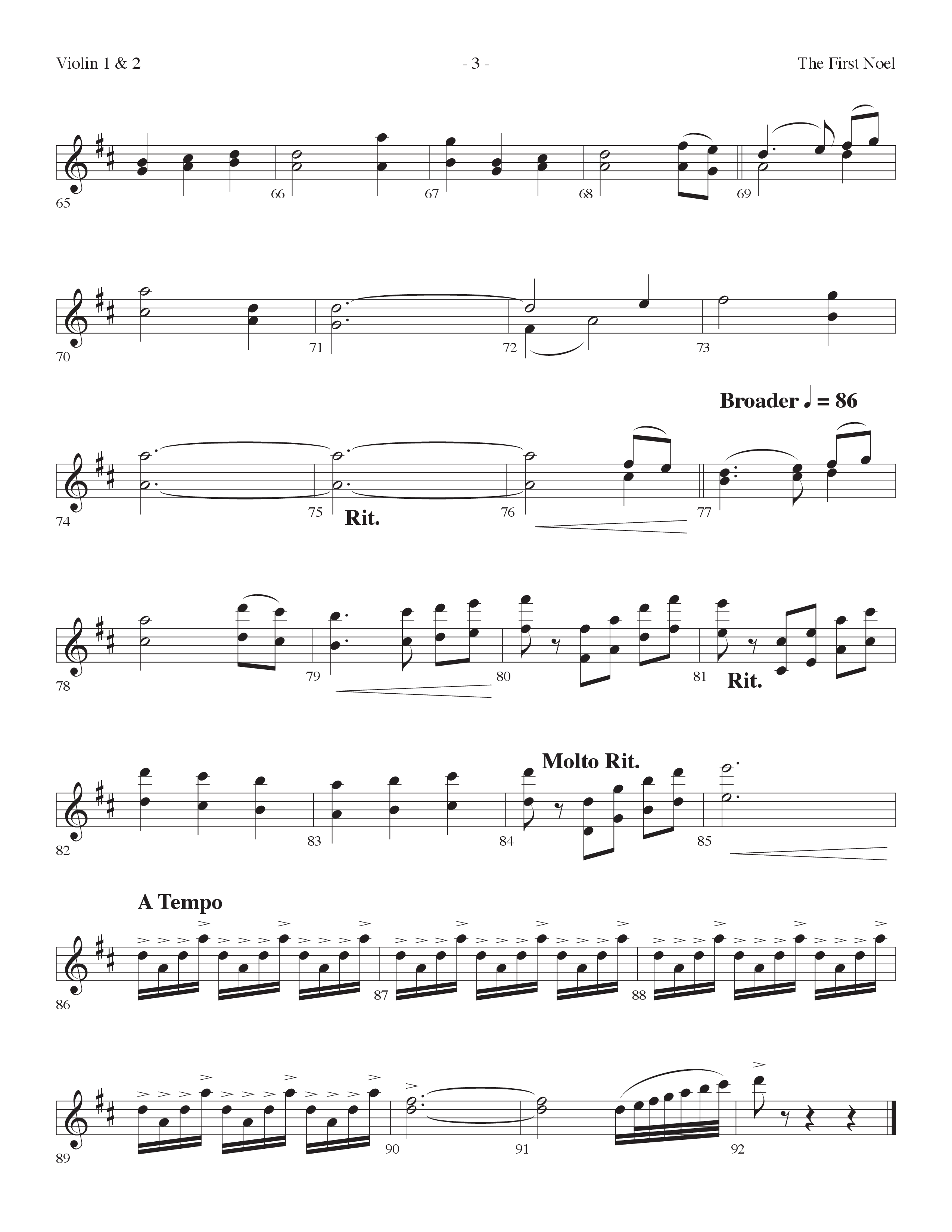 The First Noel (Choral Anthem SATB) Violin 1/2 (Lifeway Choral / Arr. Dennis Allen)