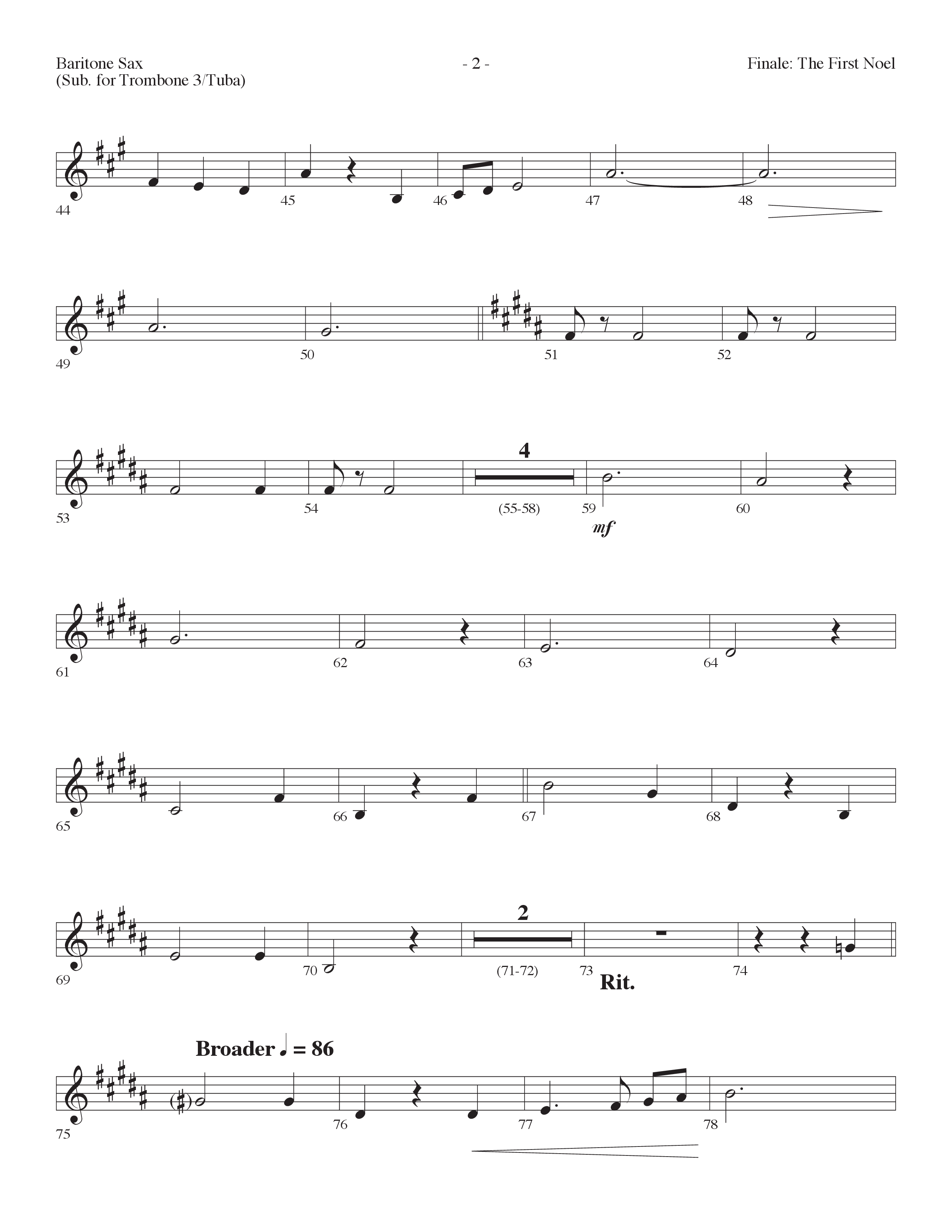 Finale The First Noel (Choral Anthem SATB) Bari Sax (Lifeway Choral / Arr. Dennis Allen)